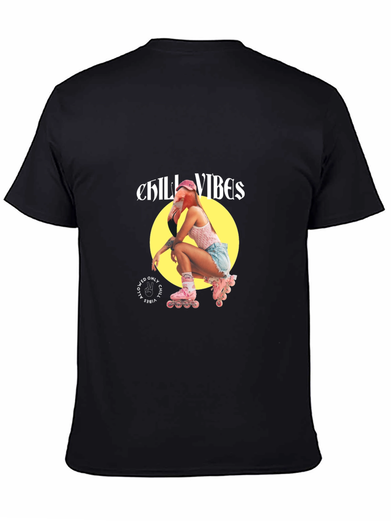 Chill Vibes Flamingo Roller Skate Graphic T-Shirt - 4