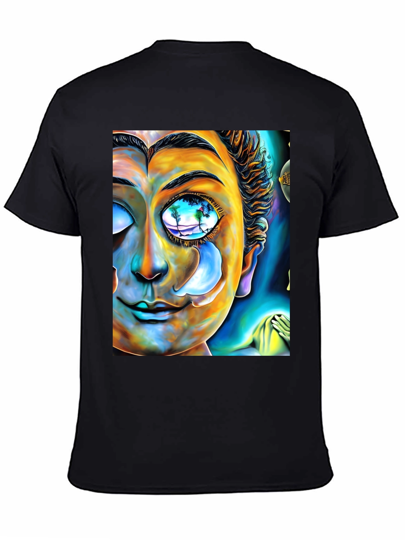 Black Abstract Buddha Face Graphic Tee - Unique Artistic Design view 4
