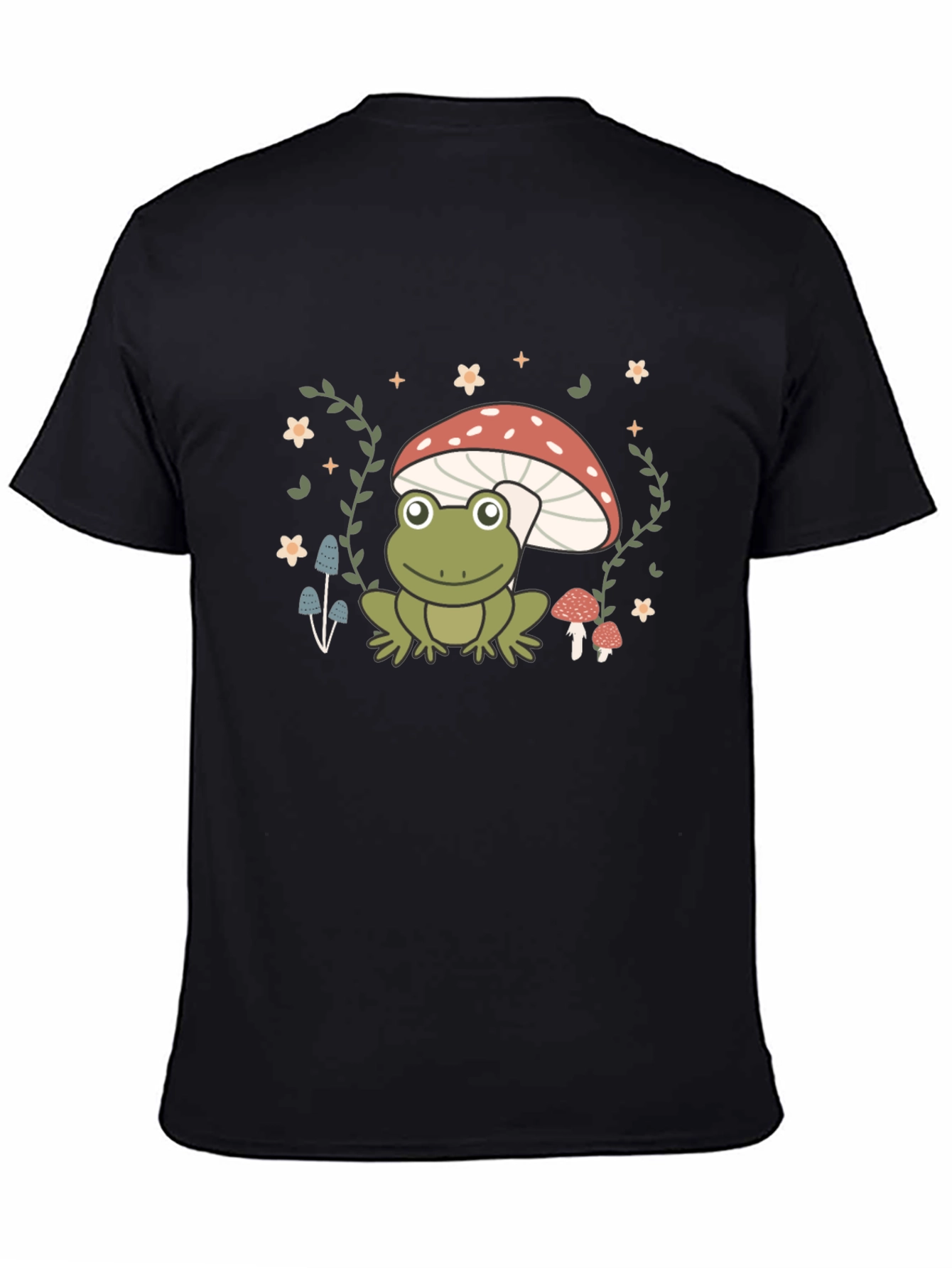 Black Frog on Mushroom Black Graphic Tee view 4
