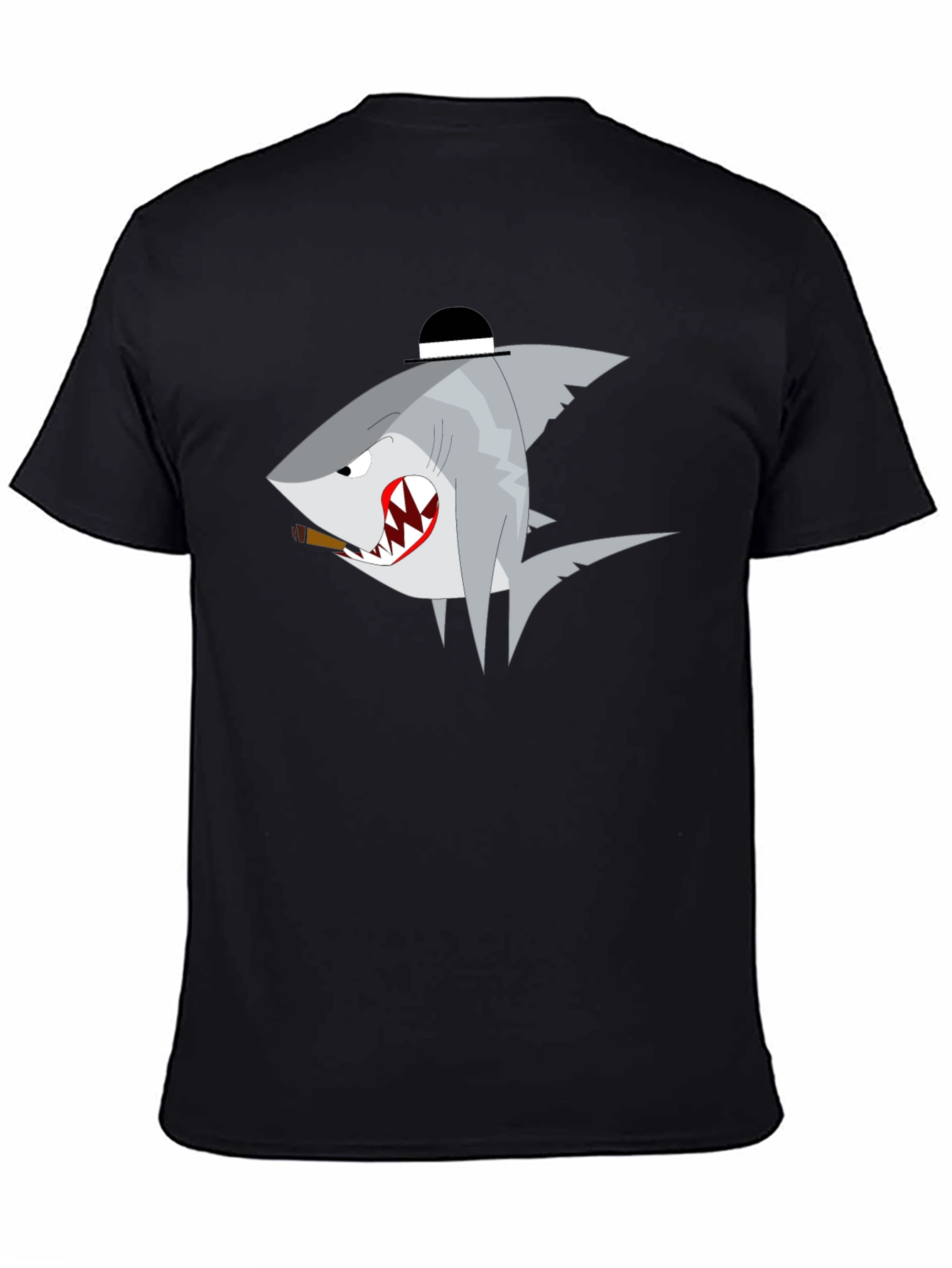 Black Shark with Hat Graphic T-Shirt - Novelty Tee view 4