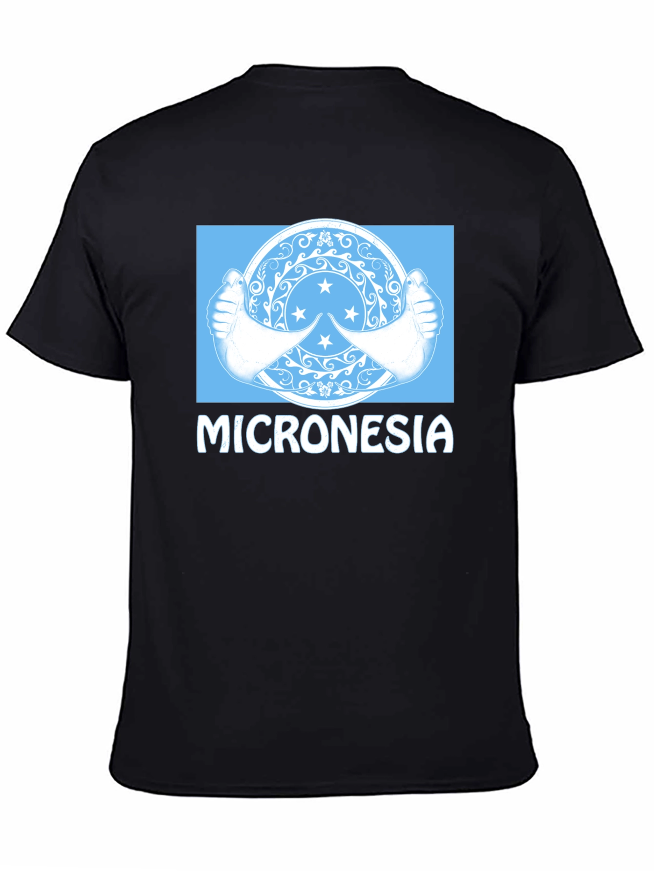 Black Micronesia Flag Graphic T-Shirt - Black Crew Neck Tee view 4