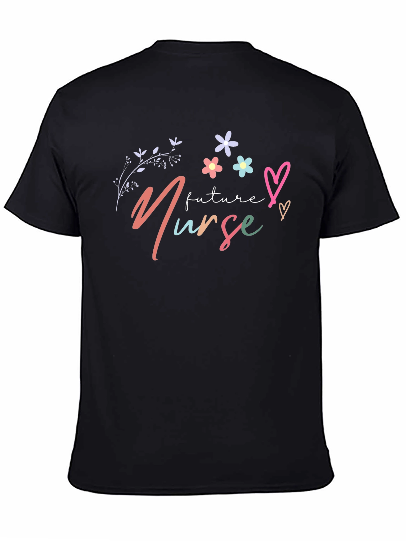 Black Future Nurse T-Shirt - Floral Design view 4
