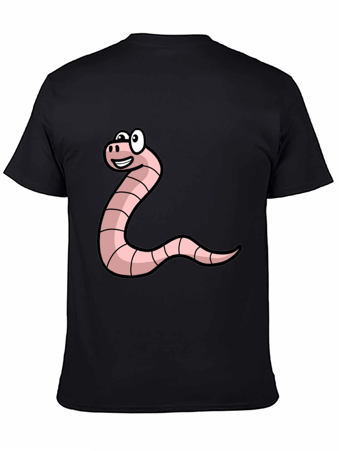 Black Funny Worm Cartoon Graphic Tee - Black Unisex T-Shirt view 4