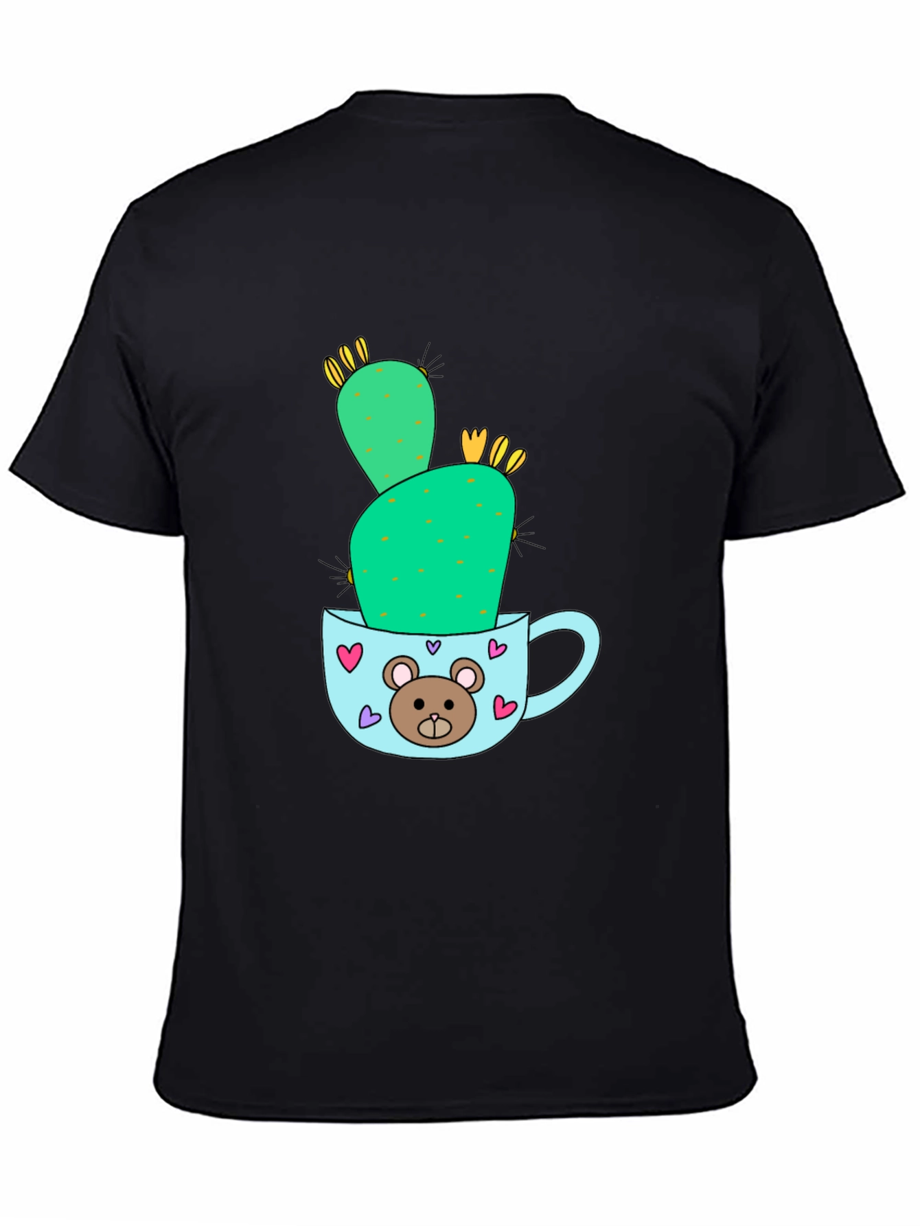 Black Cute Cactus in Mug Graphic Tee view 4