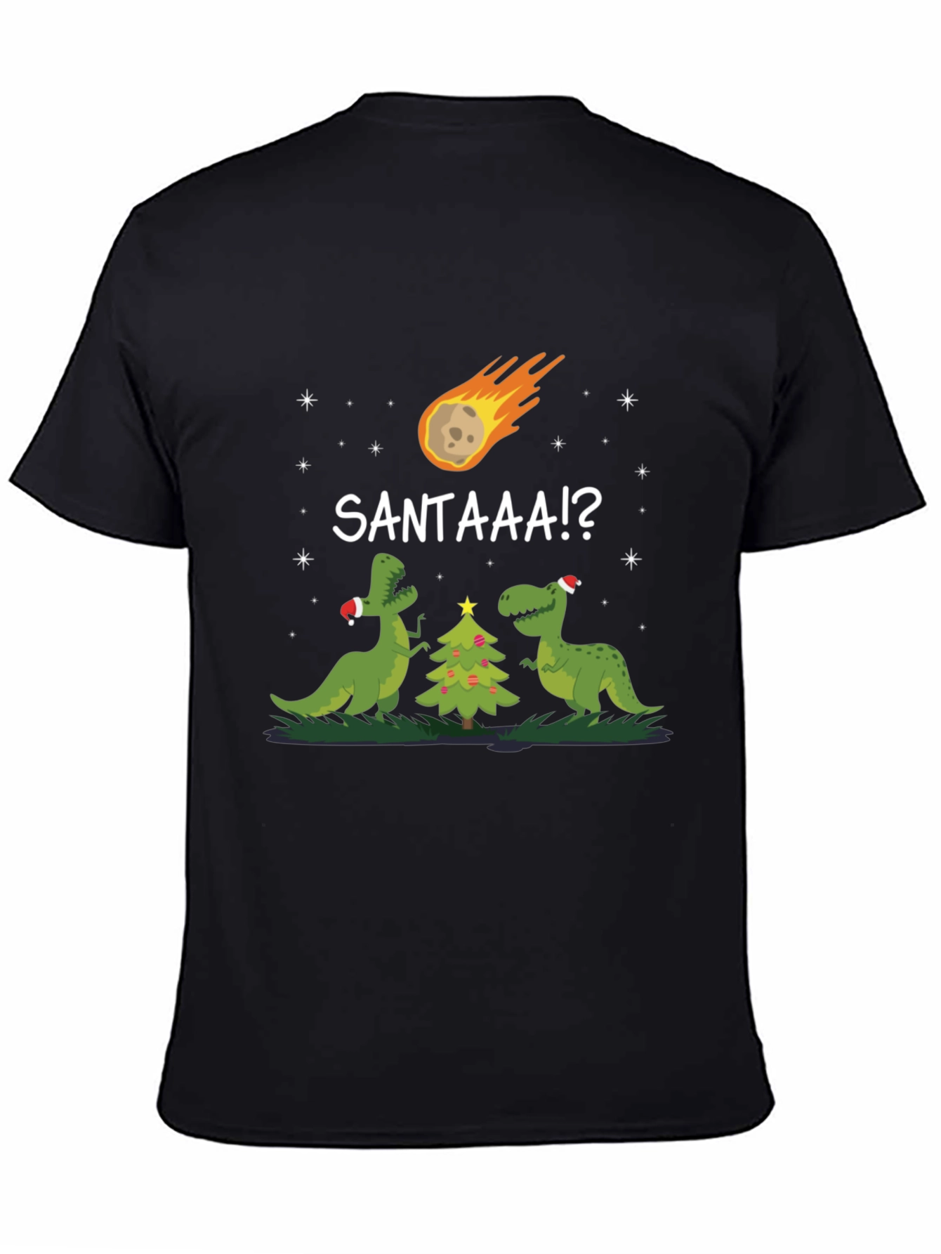 Black Dinosaur Christmas T-Shirt Santa Meteor Funny Tee view 4