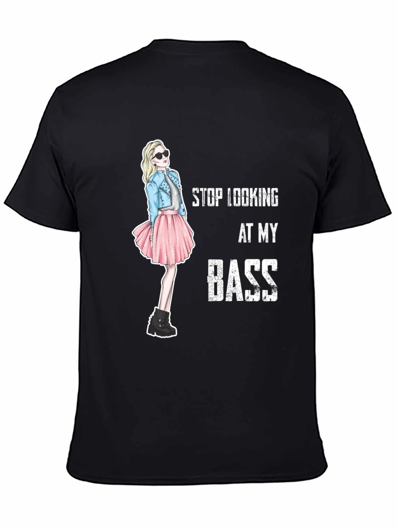 Black Stop Looking At My Bass Funny Graphic T-Shirt view 4