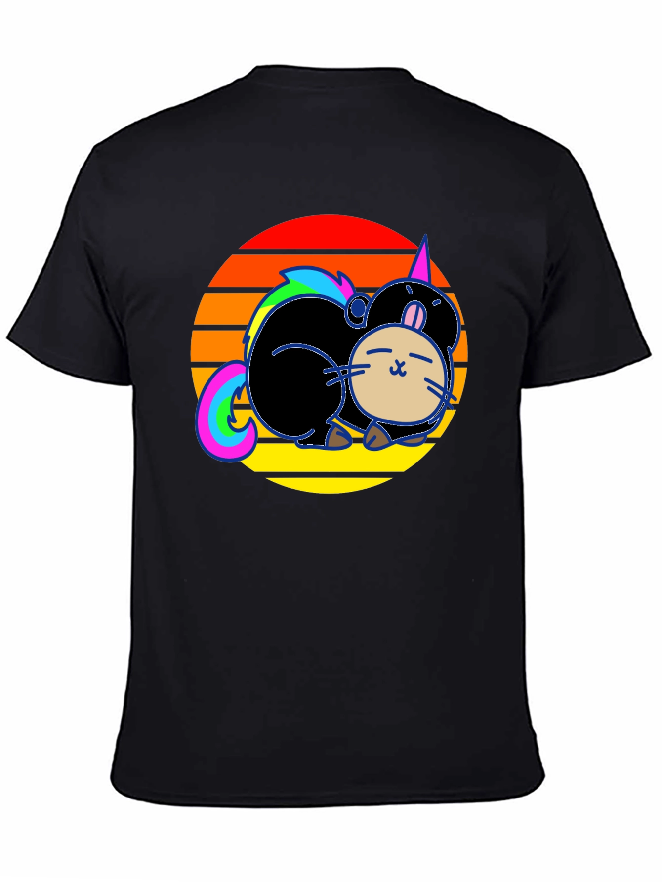 Black Cute Cartoon Unicorn Cat Sunset Graphic T-Shirt view 4