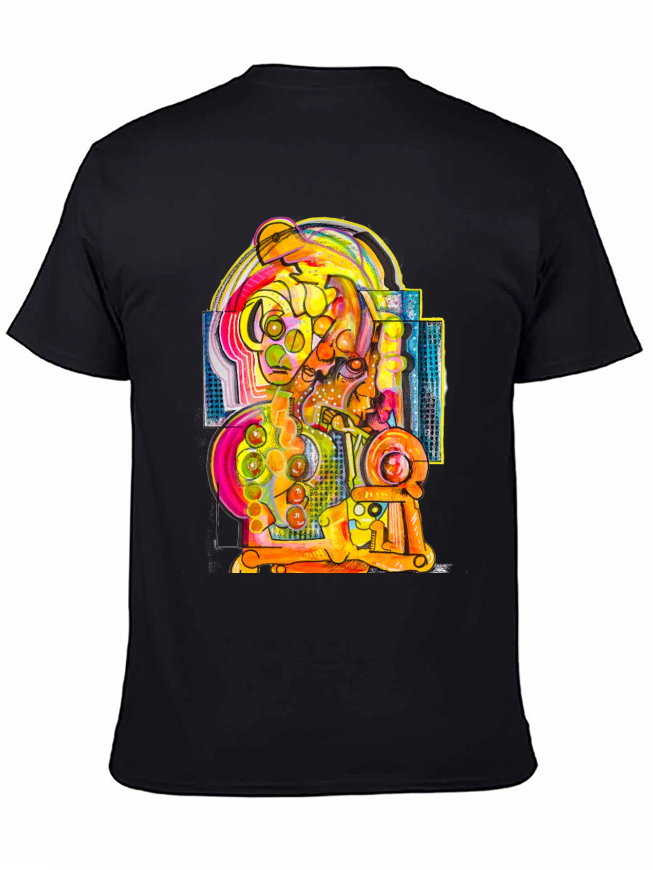 Black Abstract Art Graphic Tee - Unique Design, Black Cotton T-Shirt view 4