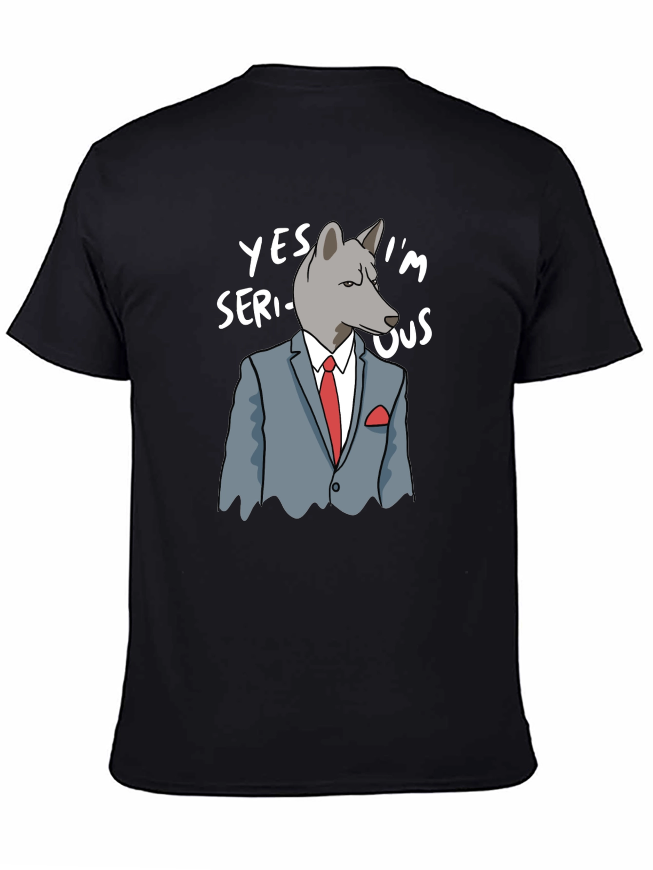 Black Serious Wolf Graphic T-Shirt - Funny Animal Tee view 4