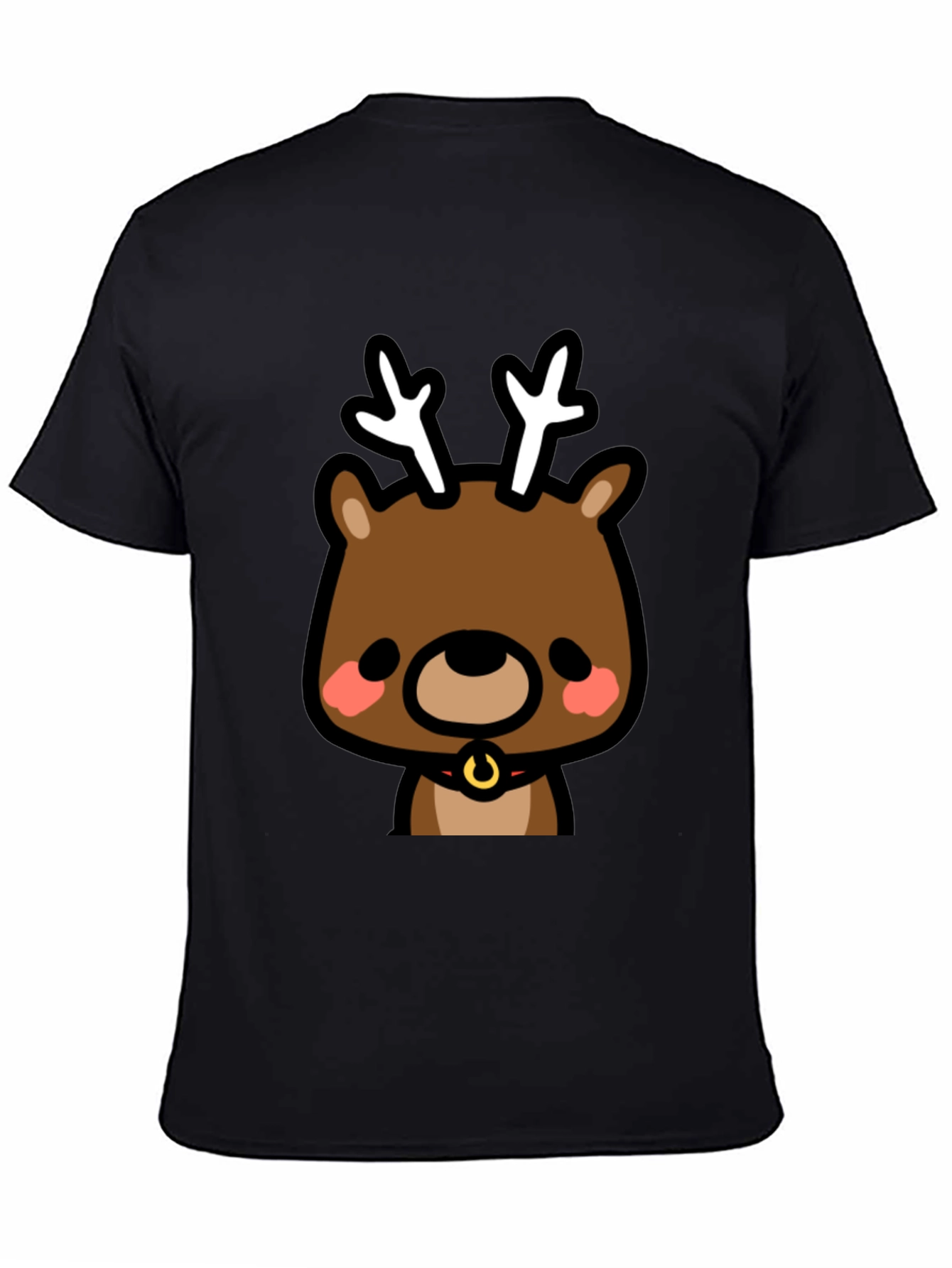 Black Cute Reindeer Graphic Black T-Shirt view 4