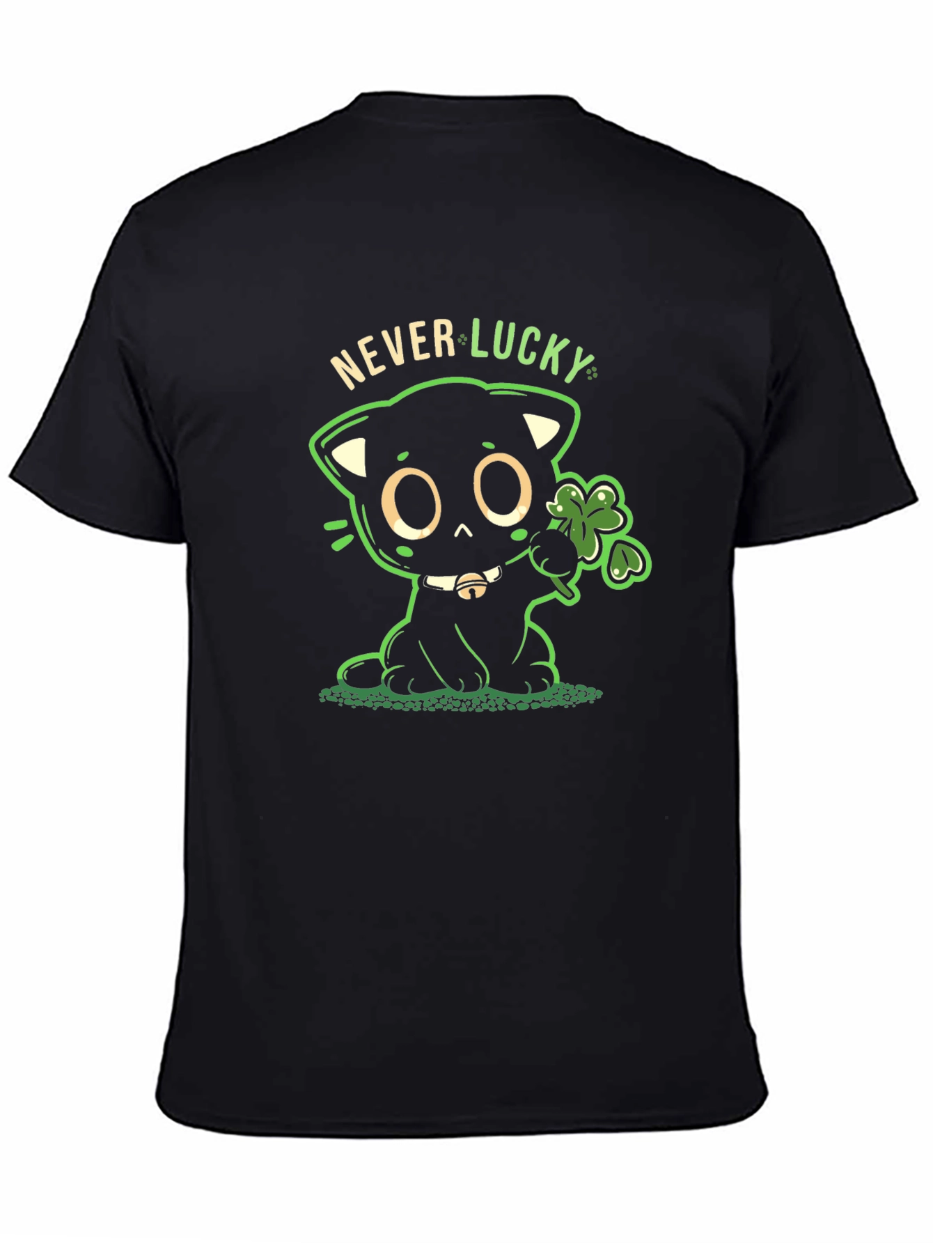 Black Never Lucky Black Cat St. Patrick's Day T-Shirt view 4
