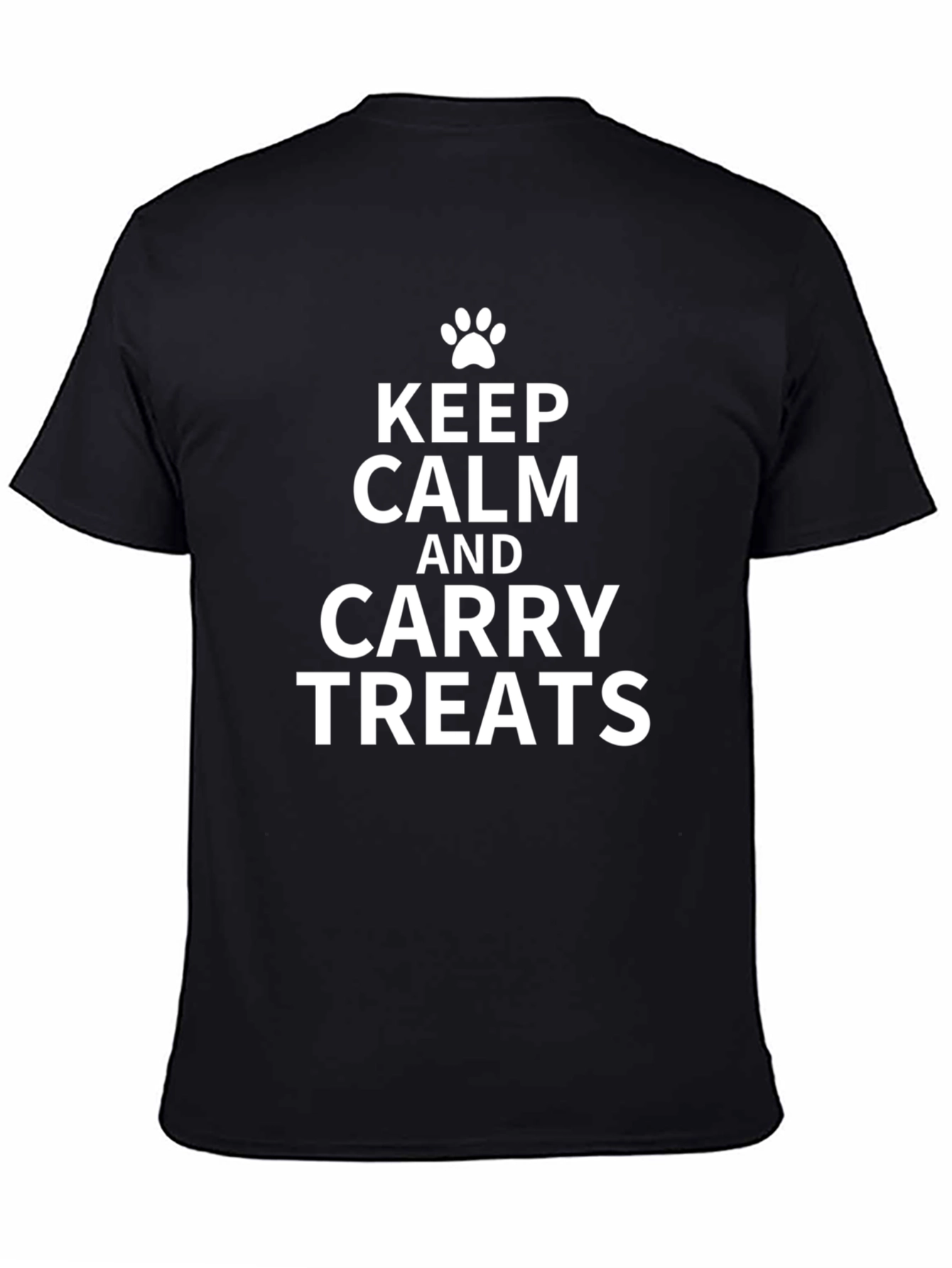 Black Keep Calm and Carry Treats - Pet Lover T-Shirt view 4