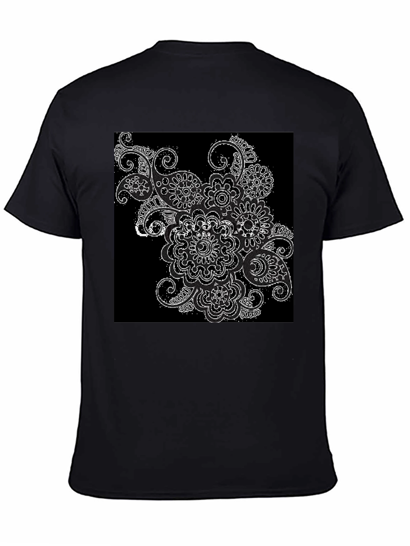 Black Black T-Shirt with Floral Paisley Design view 4