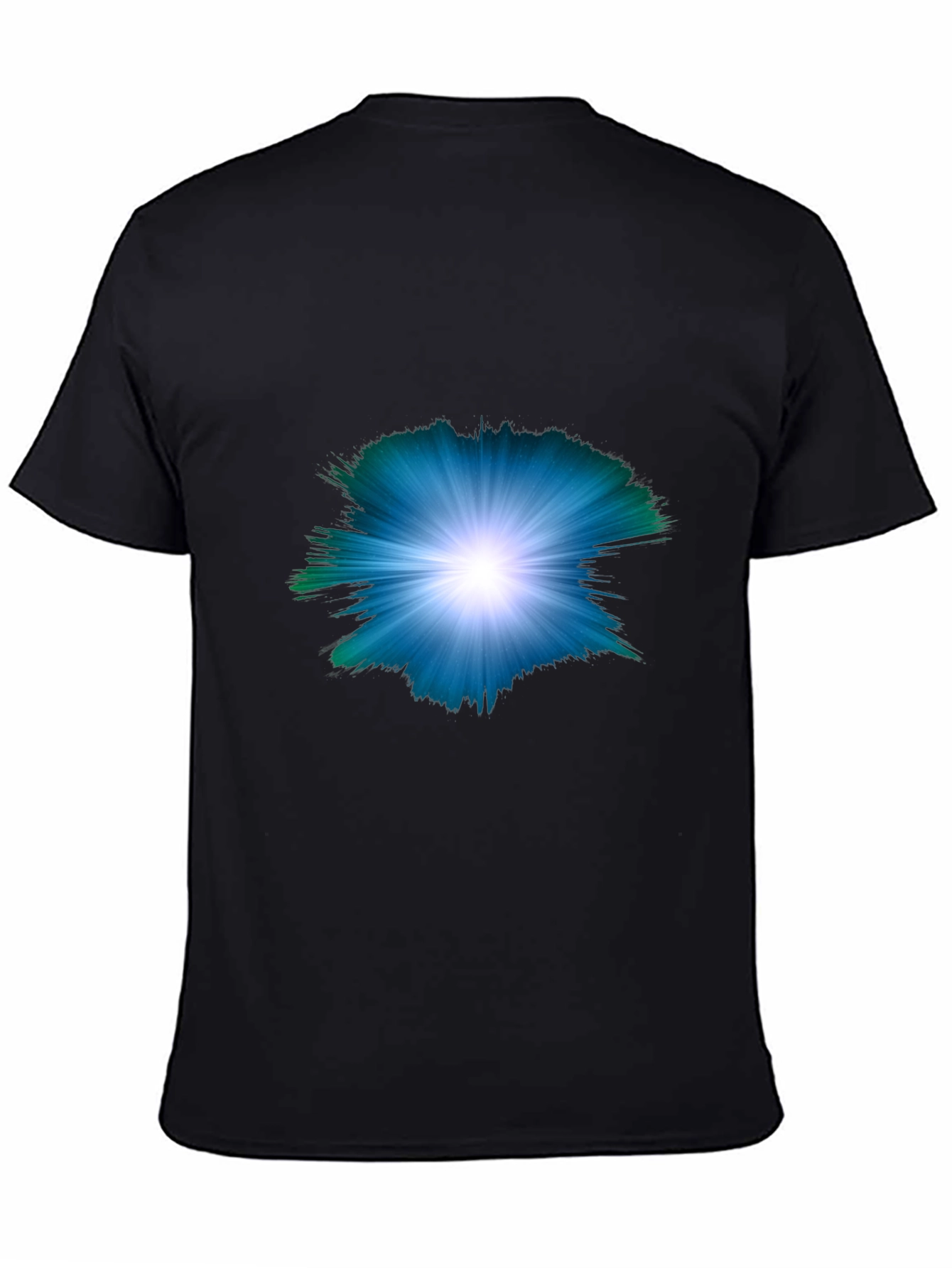 Black Men's Black T-shirt with Abstract Light Burst Design view 4