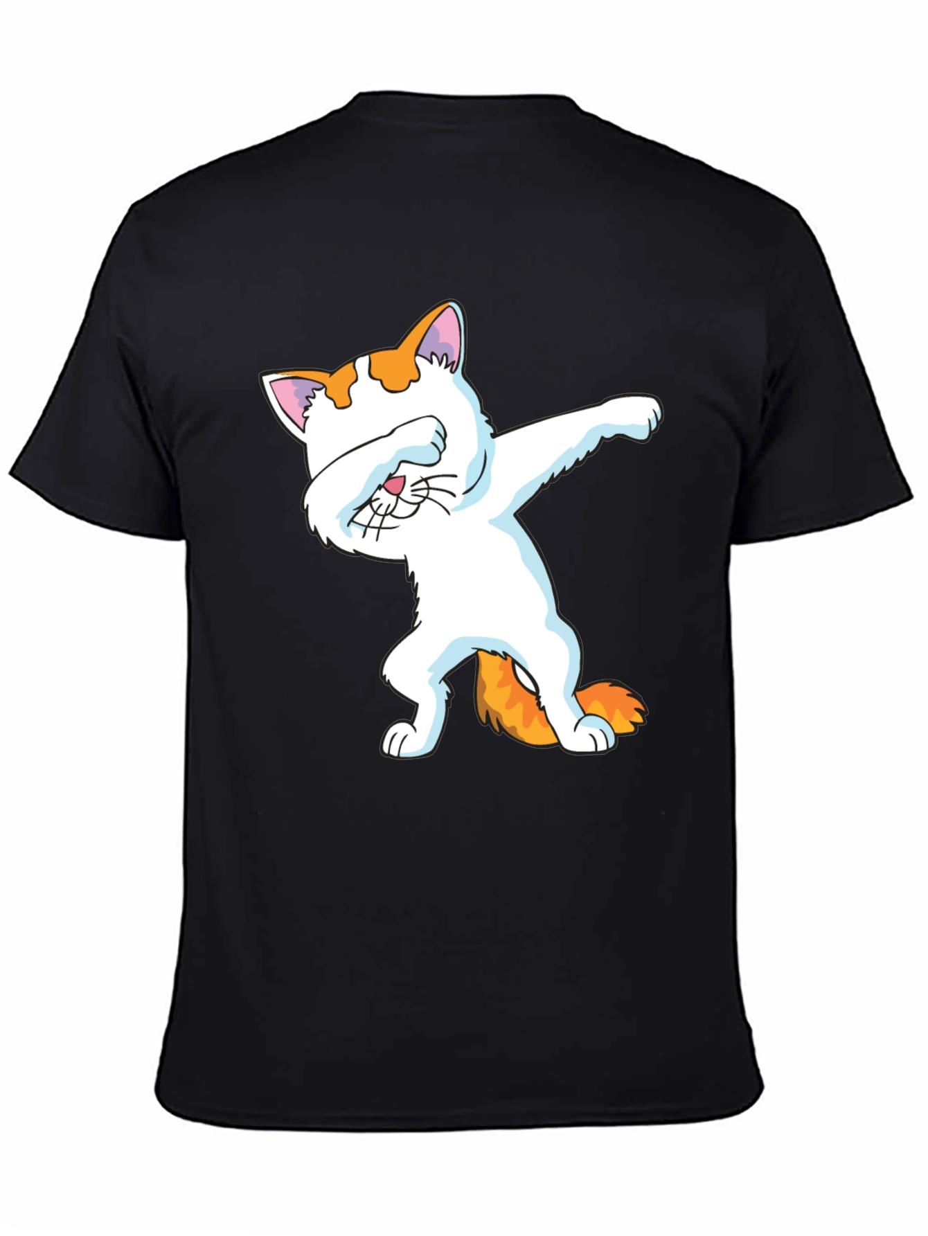 Black Dabbing Cat Graphic Tee - Black Cotton Shirt view 4