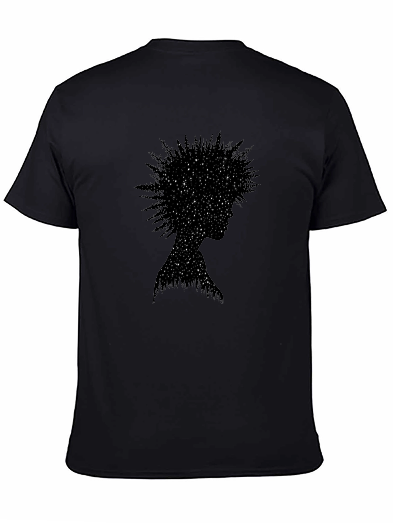 Black Starry Night Forest Silhouette Tee view 4