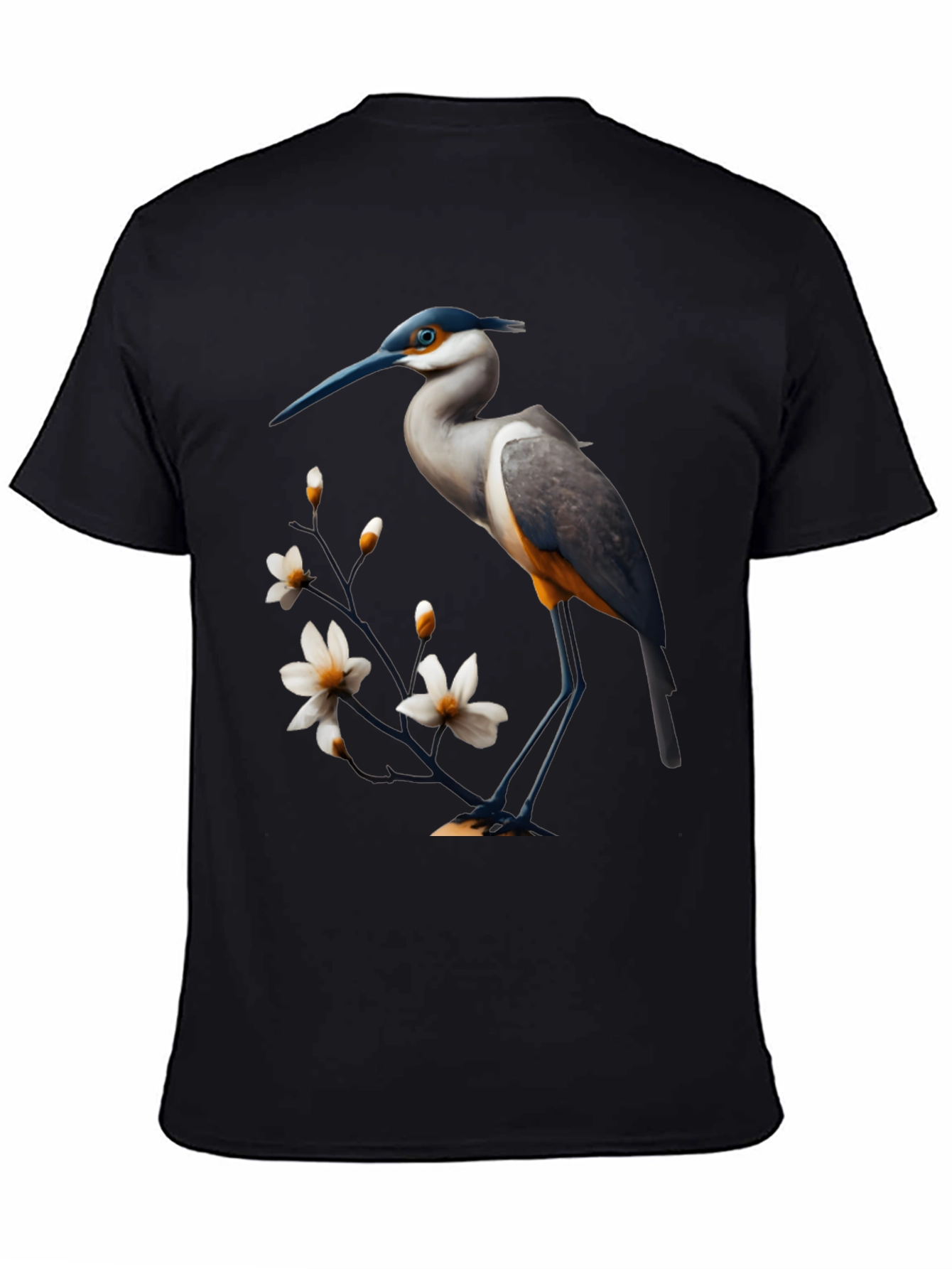 Black Heron & Blossom Graphic Tee - Stylish Bird Design view 4