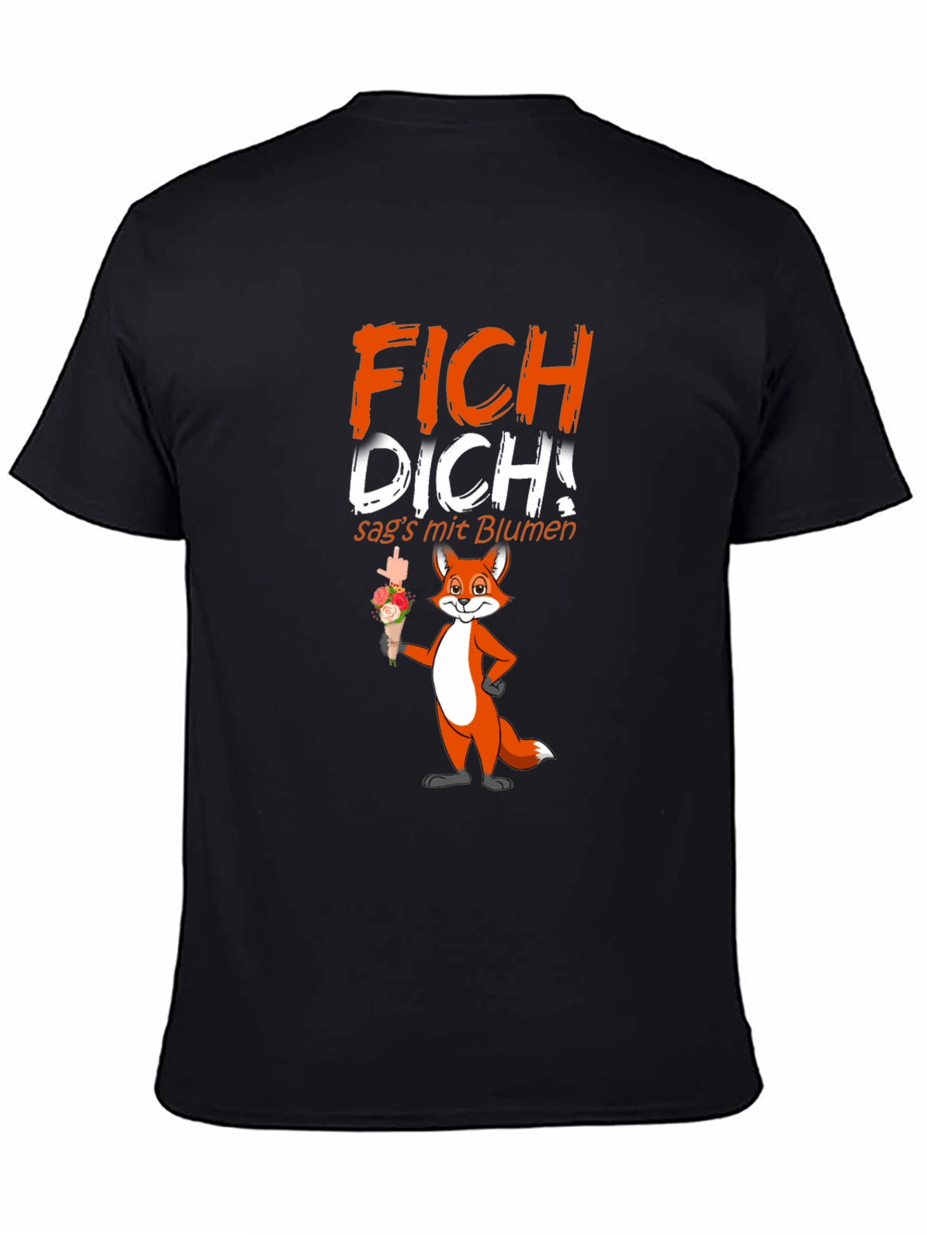Black FICH DICH! Fox Graphic T-Shirt - Funny Offensive Humor view 4