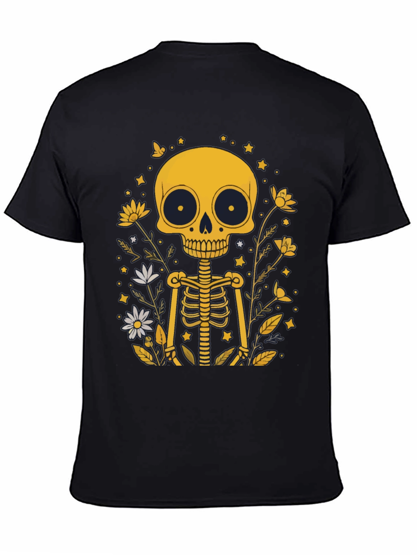Black Skeleton Floral Graphic Tee - Black Unisex T-Shirt view 4