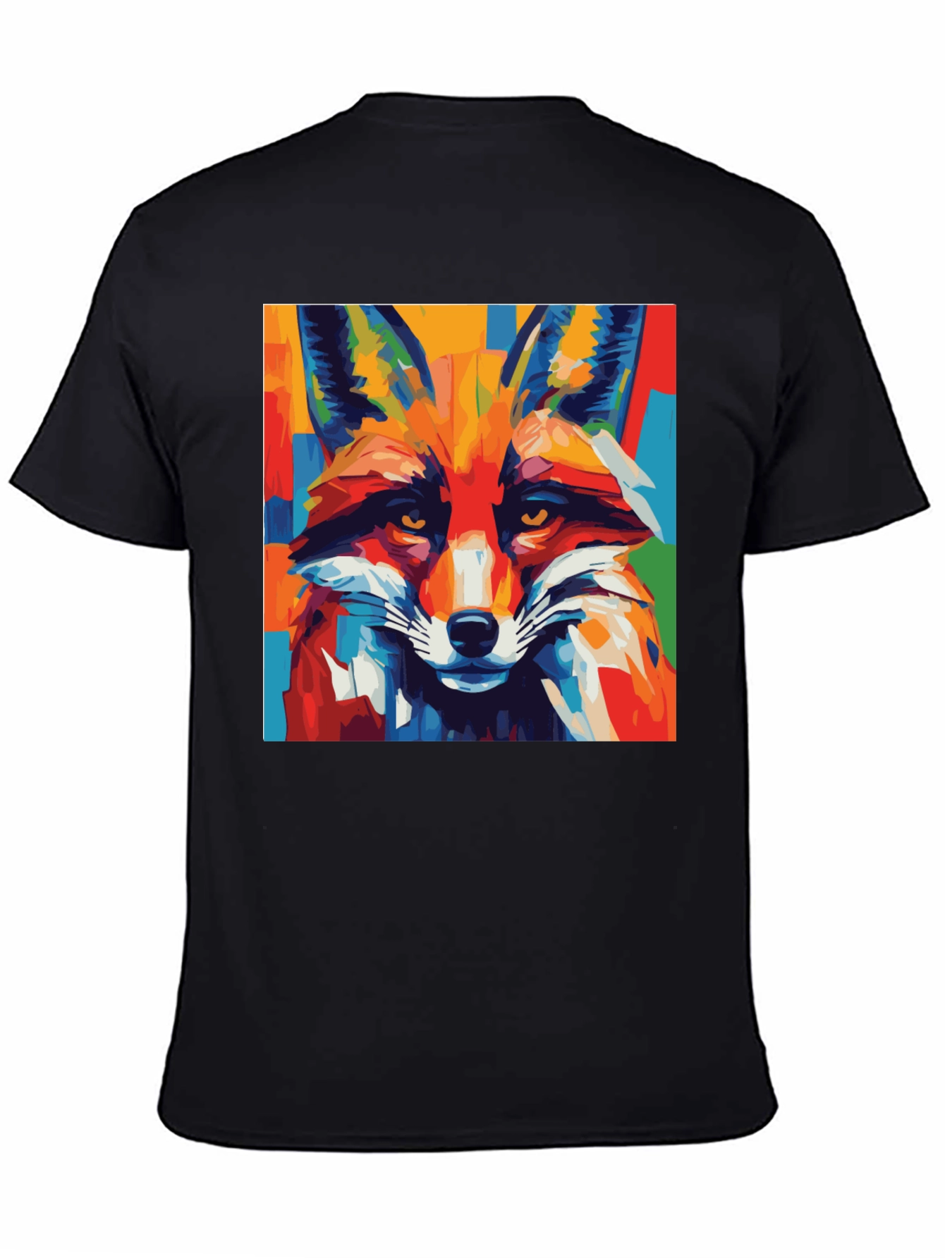 Black Abstract Fox Graphic Tee - Bold Animal Print Shirt view 4