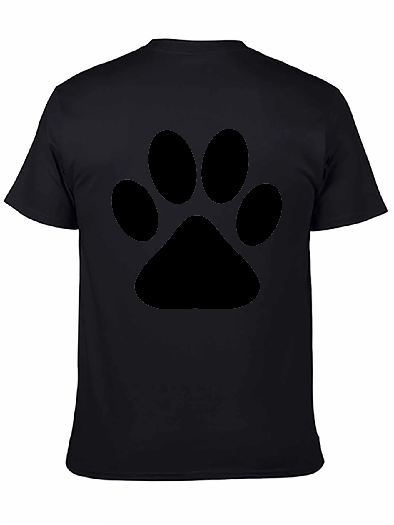 Black Men's Black T-Shirt with Paw Print Design view 4