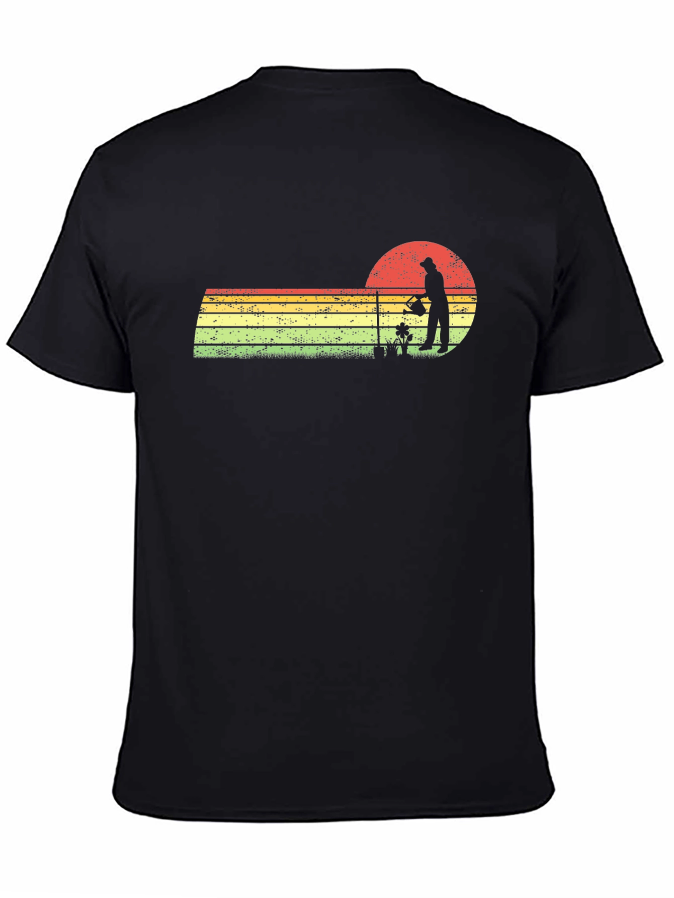 Black Vintage Gardener T-Shirt - Retro Sunset Design view 4