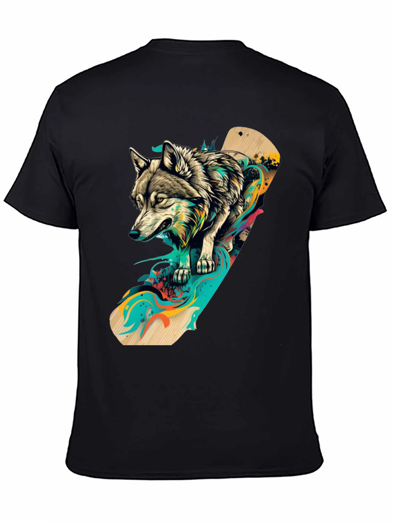 Black Wolf Skateboard Graphic Black T-Shirt view 4