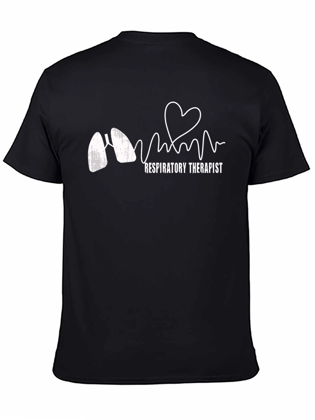 Black Respiratory Therapist Heartbeat T-Shirt view 4