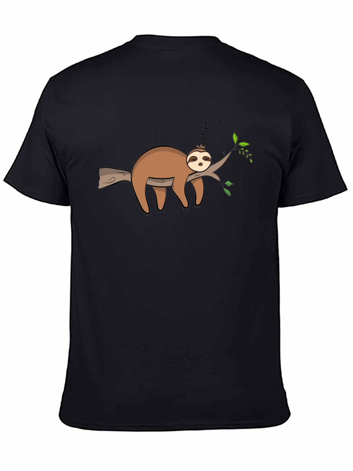Black Cute Sleeping Sloth On Branch Graphic T-Shirt view 4