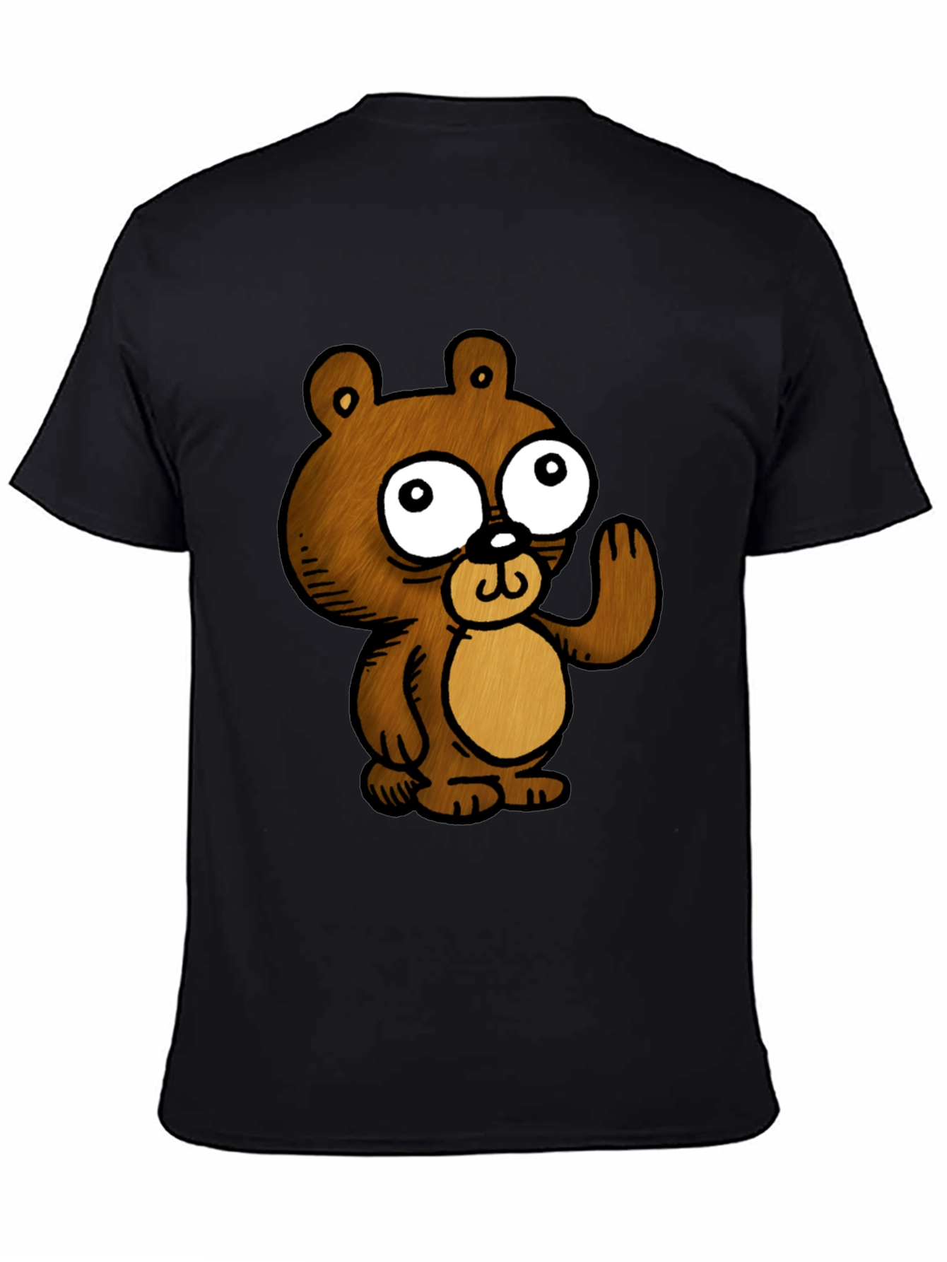 Black Cartoon Bear Graphic Black T-Shirt view 4