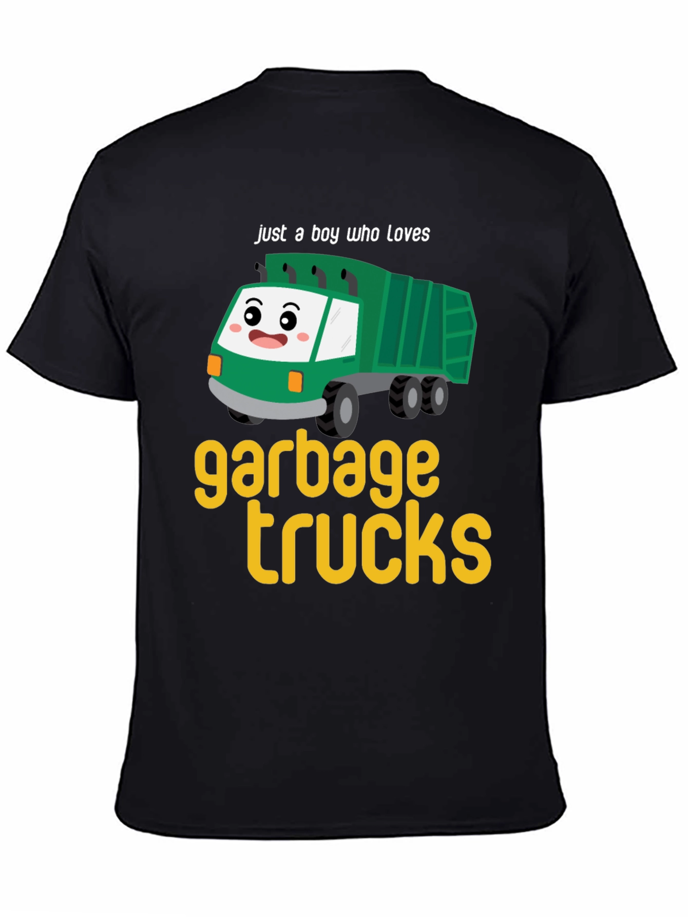 Black Garbage Truck Lover Tee - Boy's Cute Cartoon Truck T-Shirt view 4