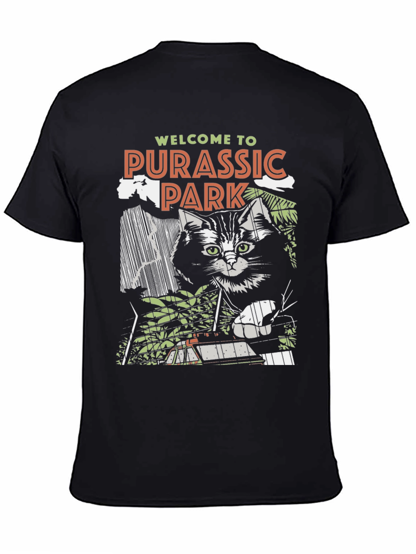 Black Purassic Park Black Graphic T-Shirt - Cat Lover Tee view 4