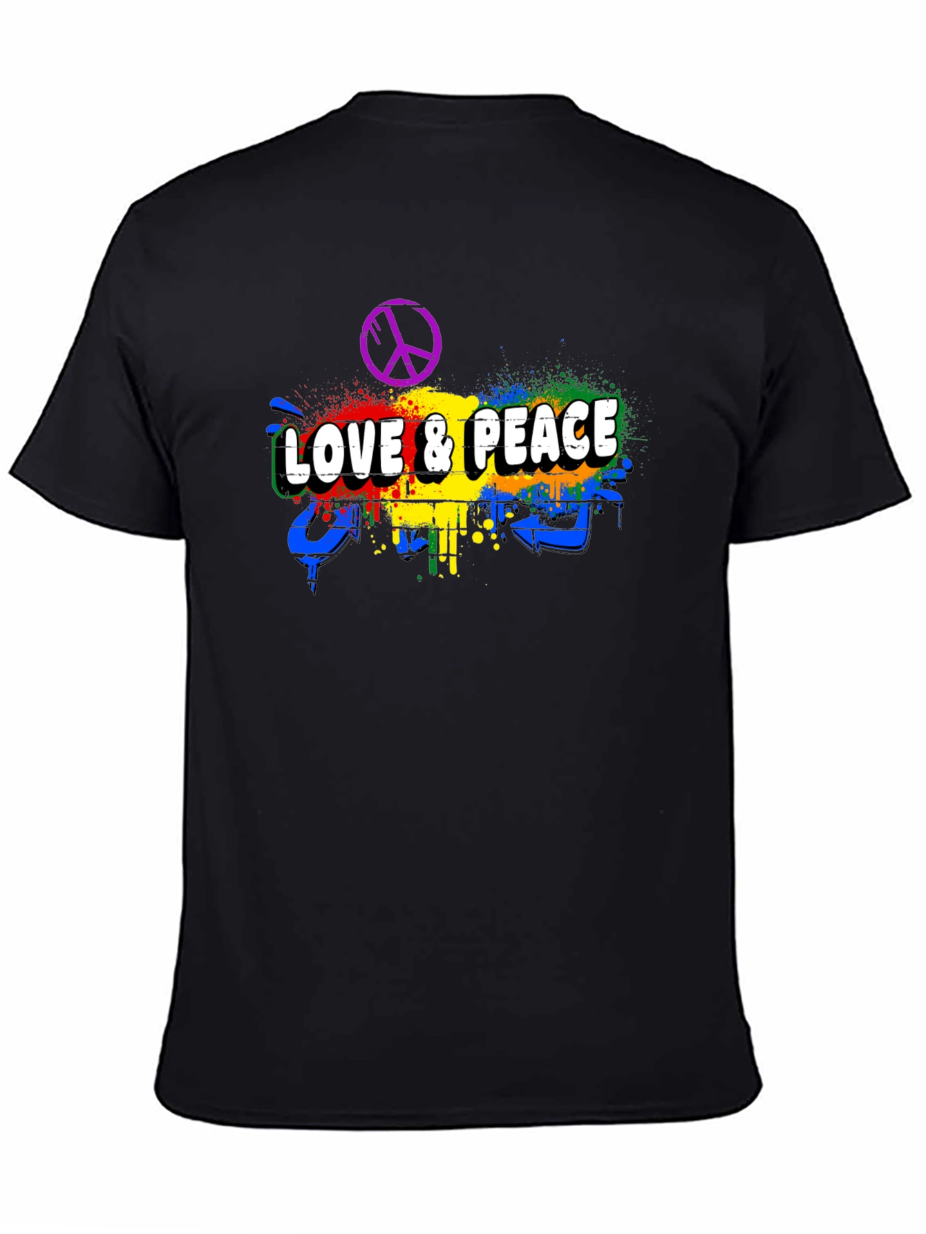 Black Love & Peace Graphic Tee - Men's Black T-Shirt view 4