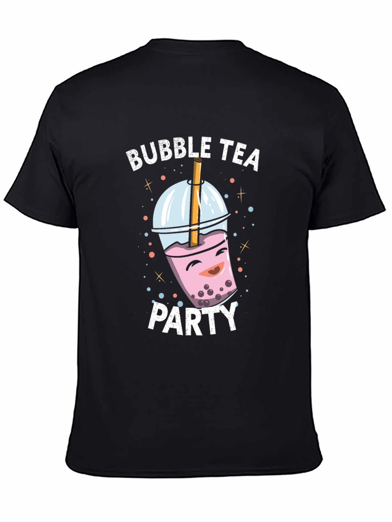 Black Bubble Tea Party Graphic Tee - Black Cotton T-Shirt view 4