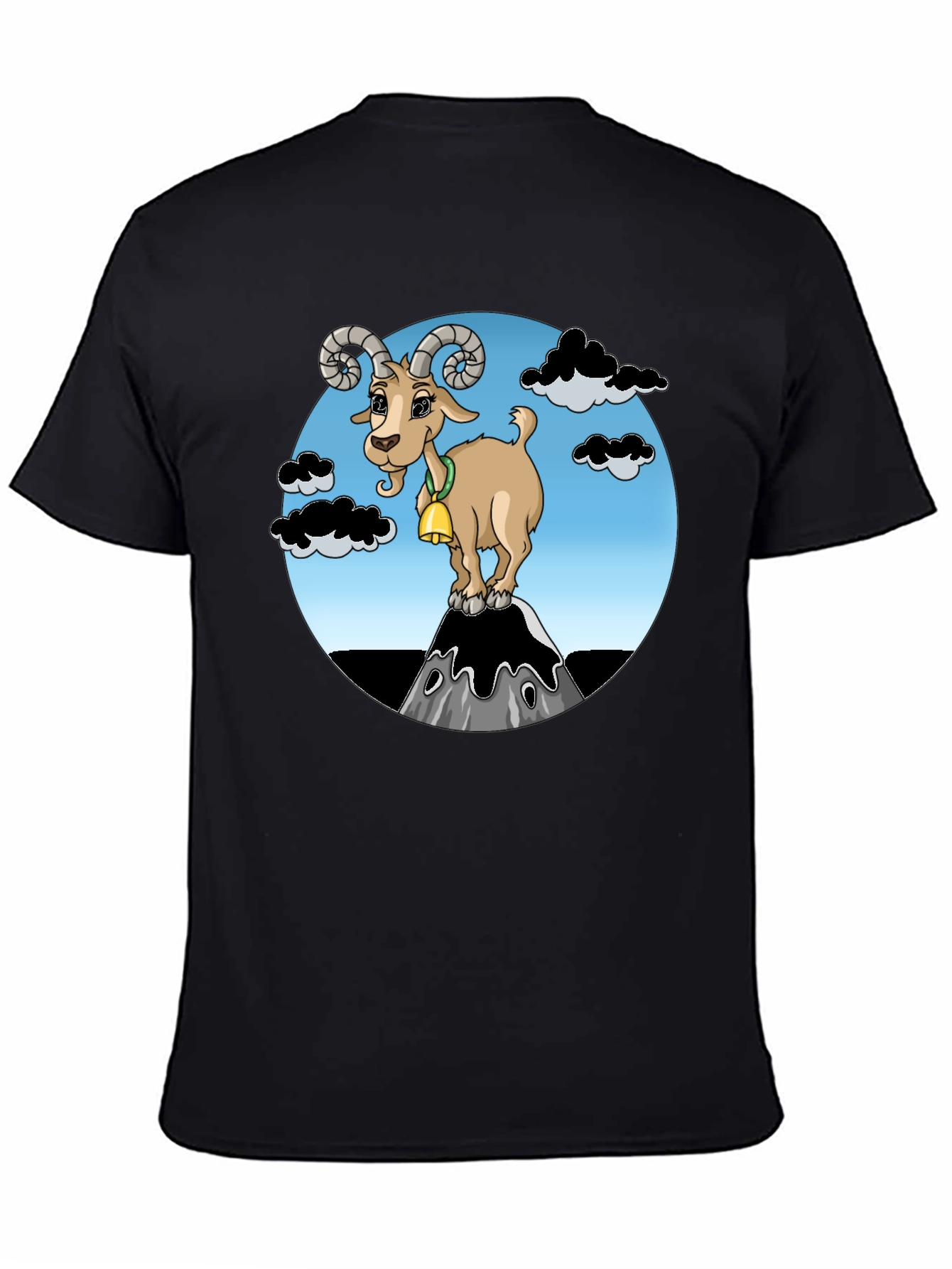 Black Cartoon Goat on Mountain Graphic T-Shirt view 4