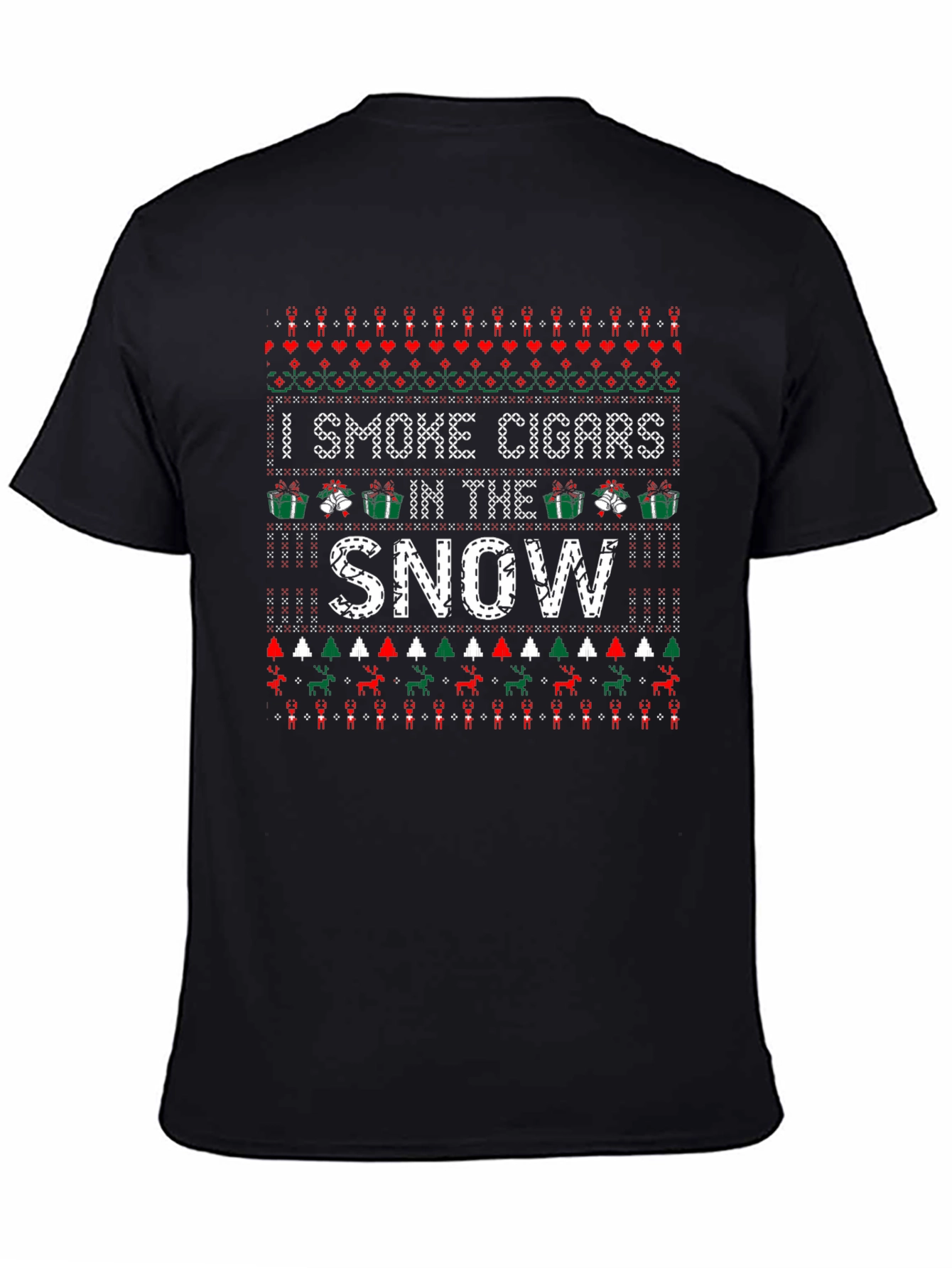 Black Funny Ugly Christmas Cigar Smoker T-Shirt view 4