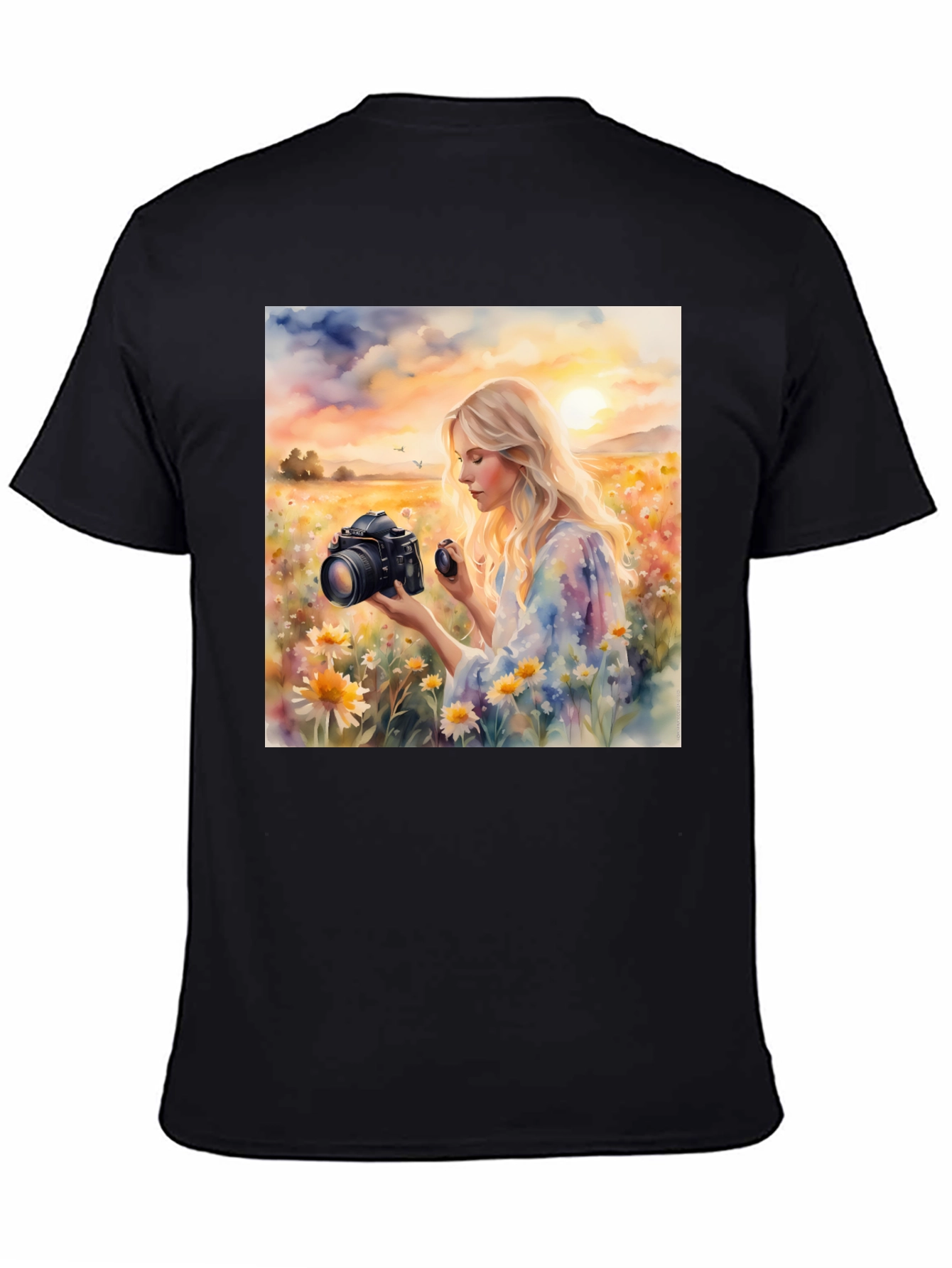 Black Woman Photographer Art Print Black T-Shirt view 4