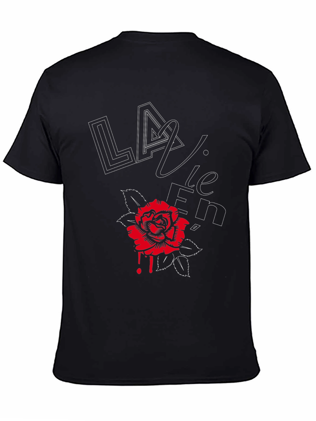 Black La Vie En Rose Graphic Tee - Stylish Black T-Shirt view 4