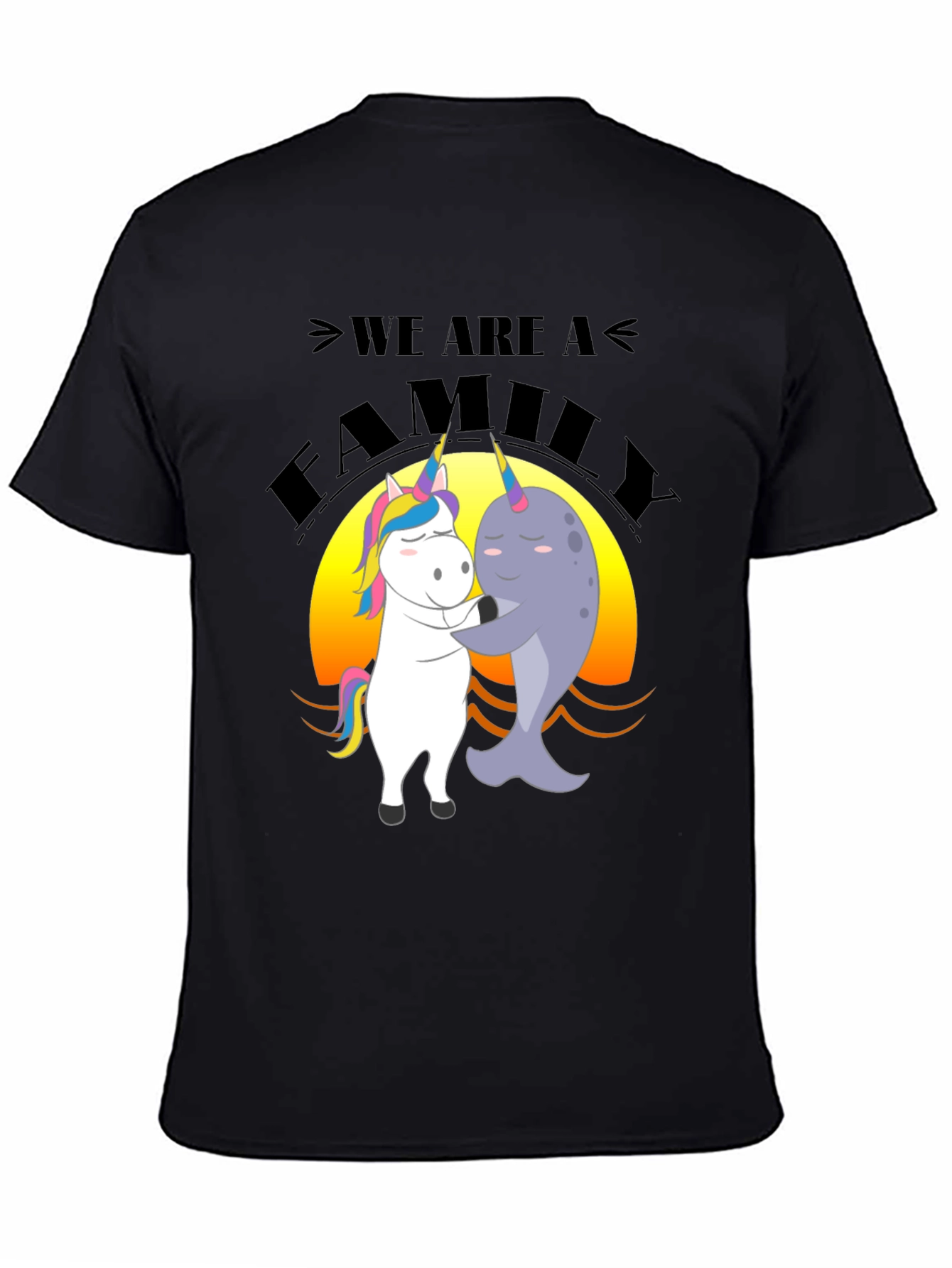 Black Unicorn and Narwhal Family T-Shirt view 4