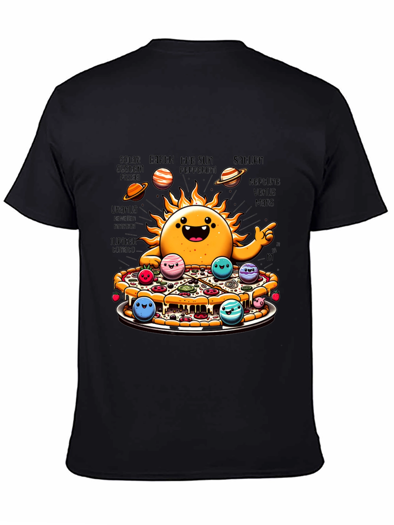 Black Solar System Pizza Funny Graphic Tee view 4