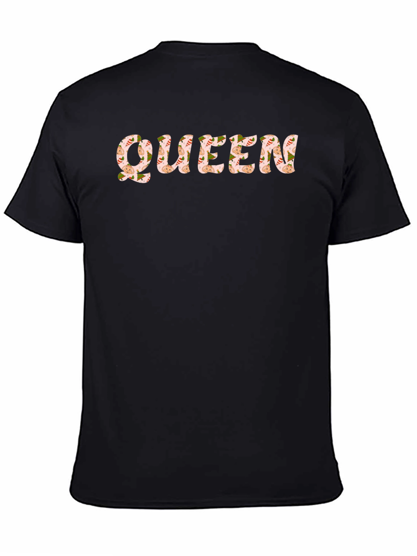 Black Queen Patterned T-Shirt - Black Crew Neck Tee view 4