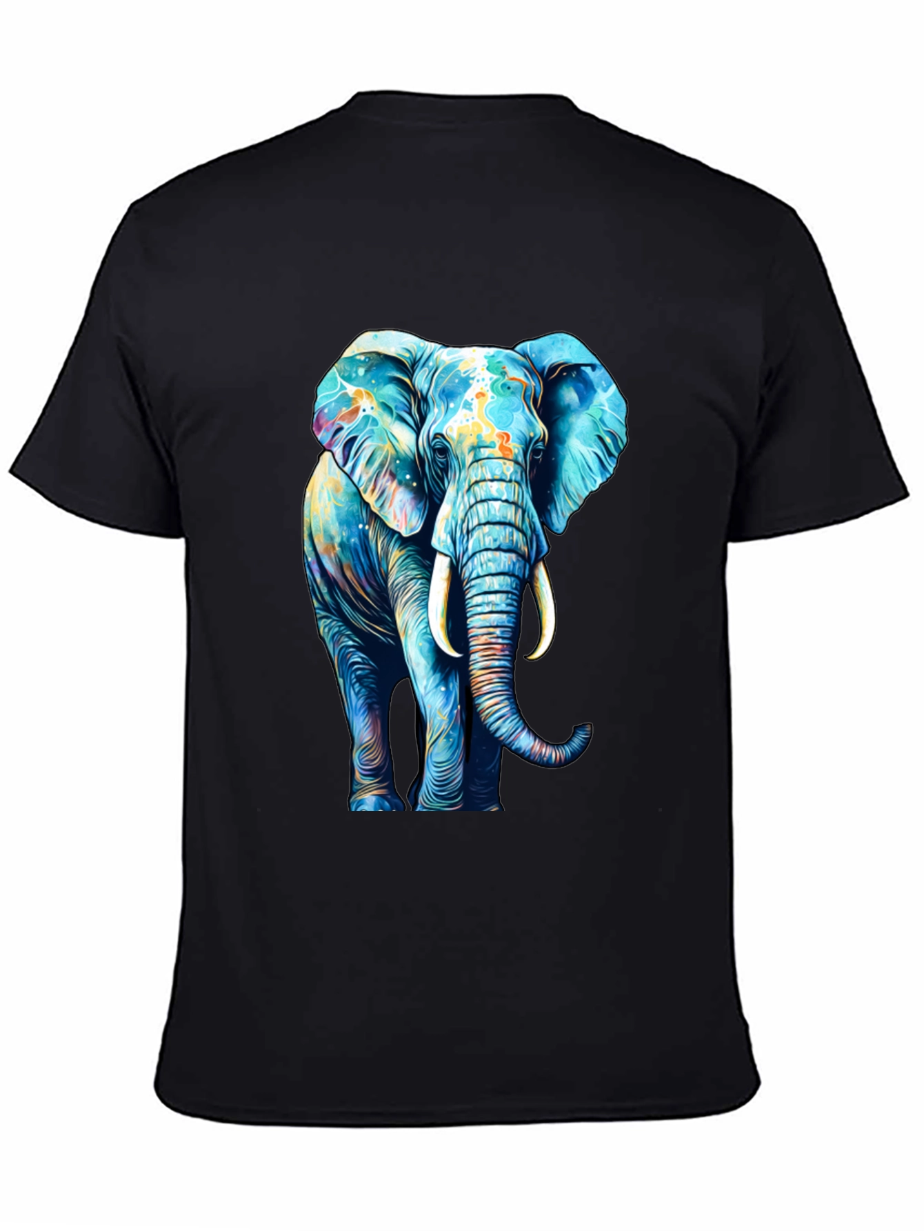 Black Vibrant Elephant Graphic Print Black T-Shirt view 4