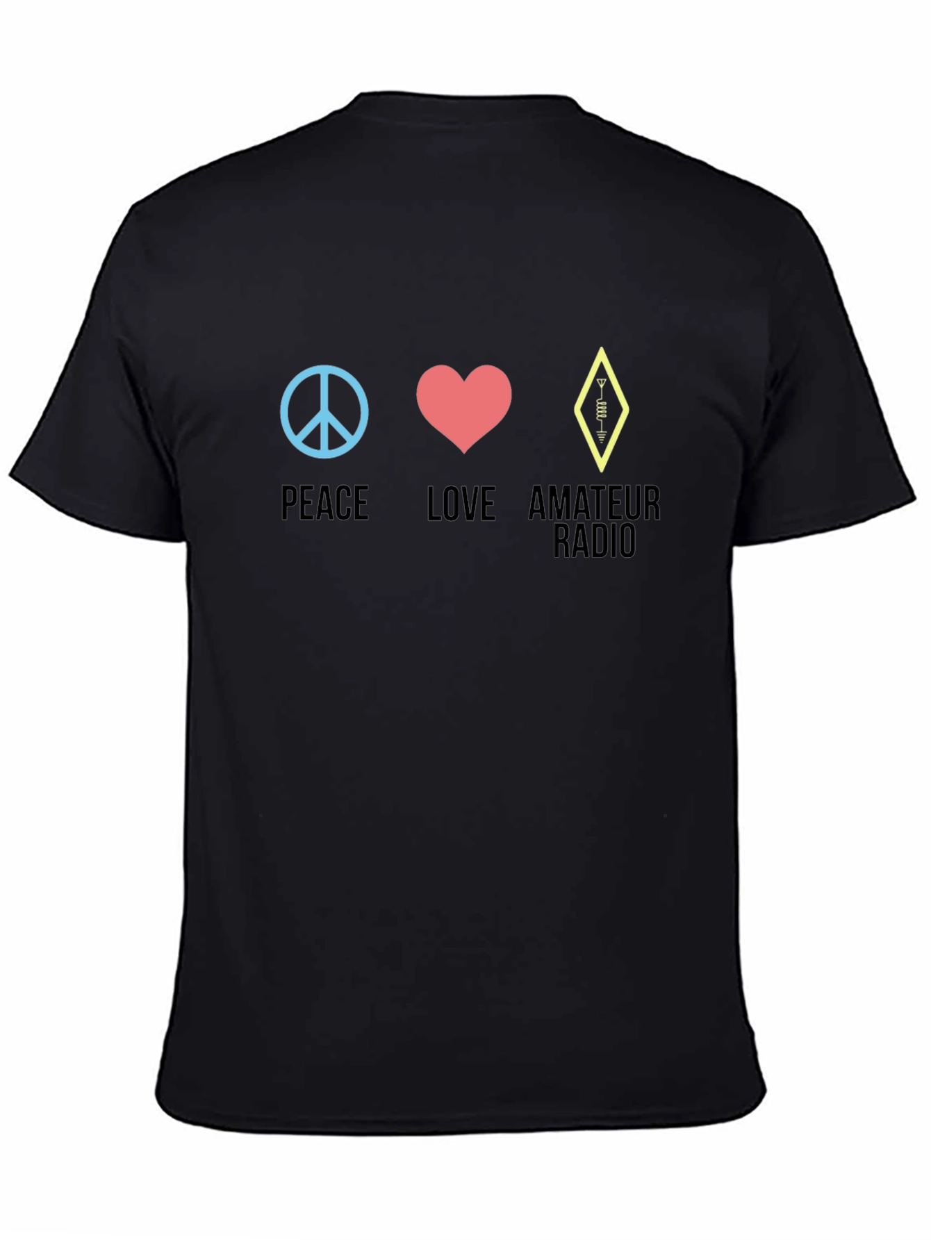 Black Peace Love Amateur Radio T-Shirt - Black view 4