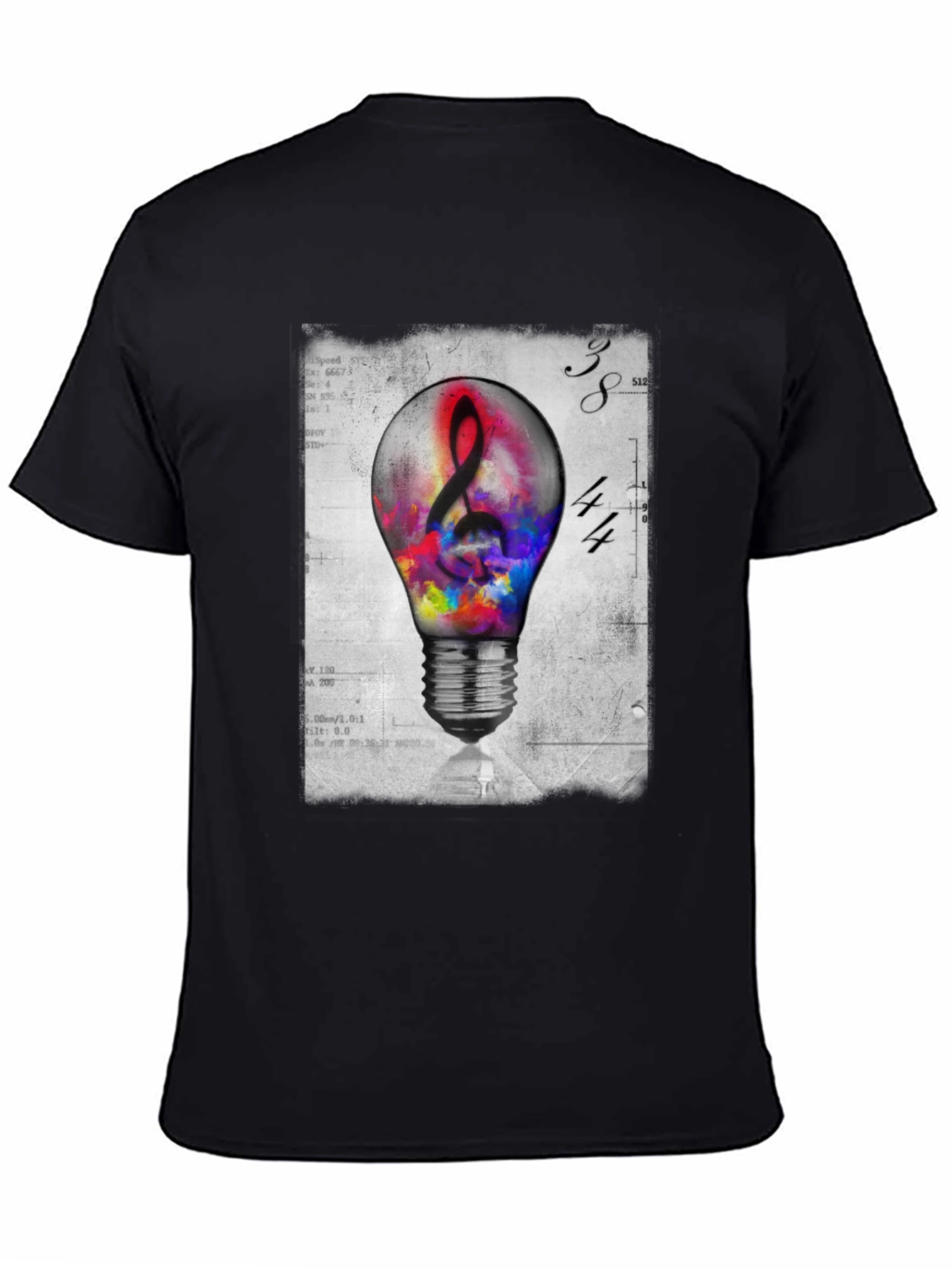 Black Treble Clef Lightbulb Graphic T-Shirt view 4