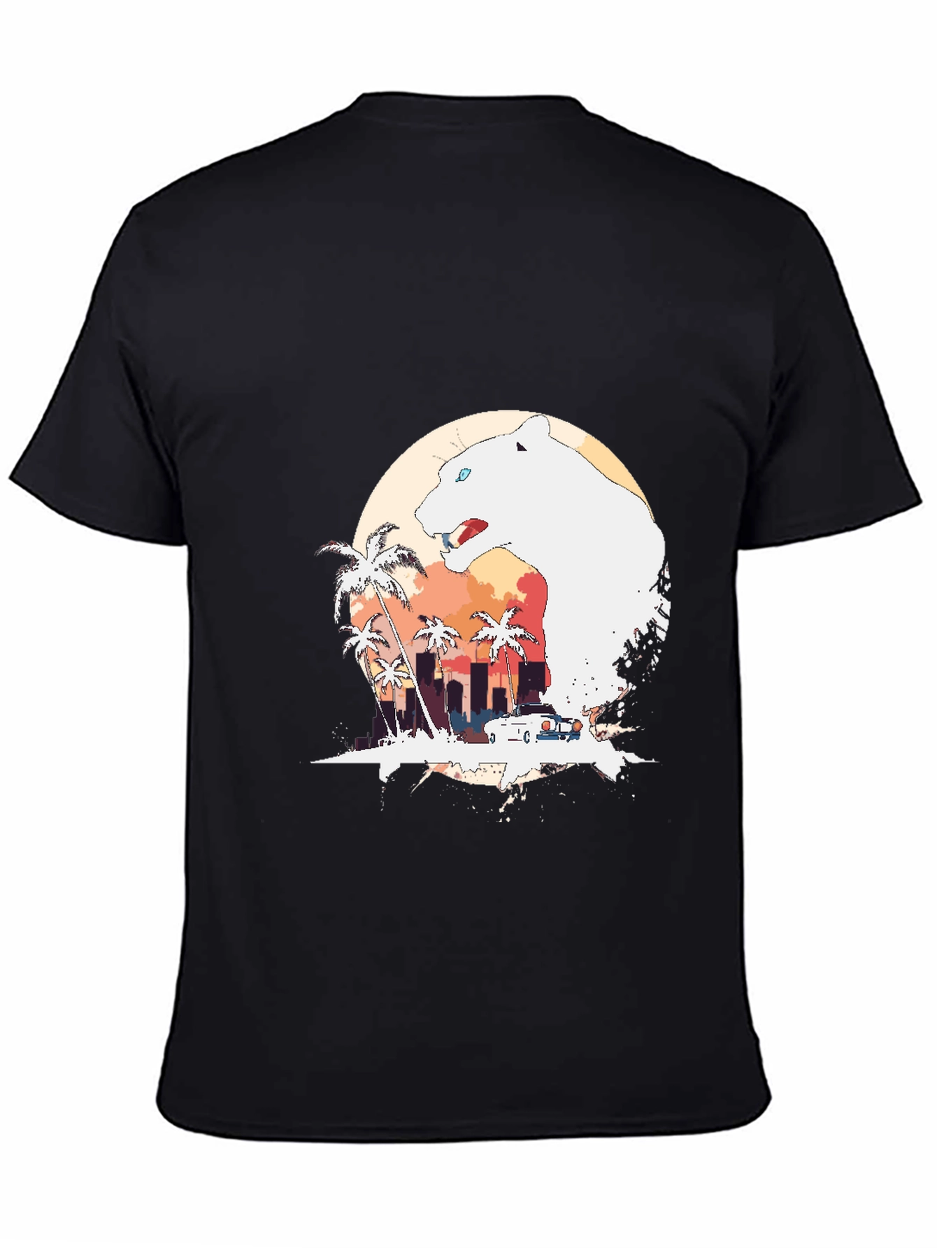 Black Miami Vice Panther Graphic Tee view 4