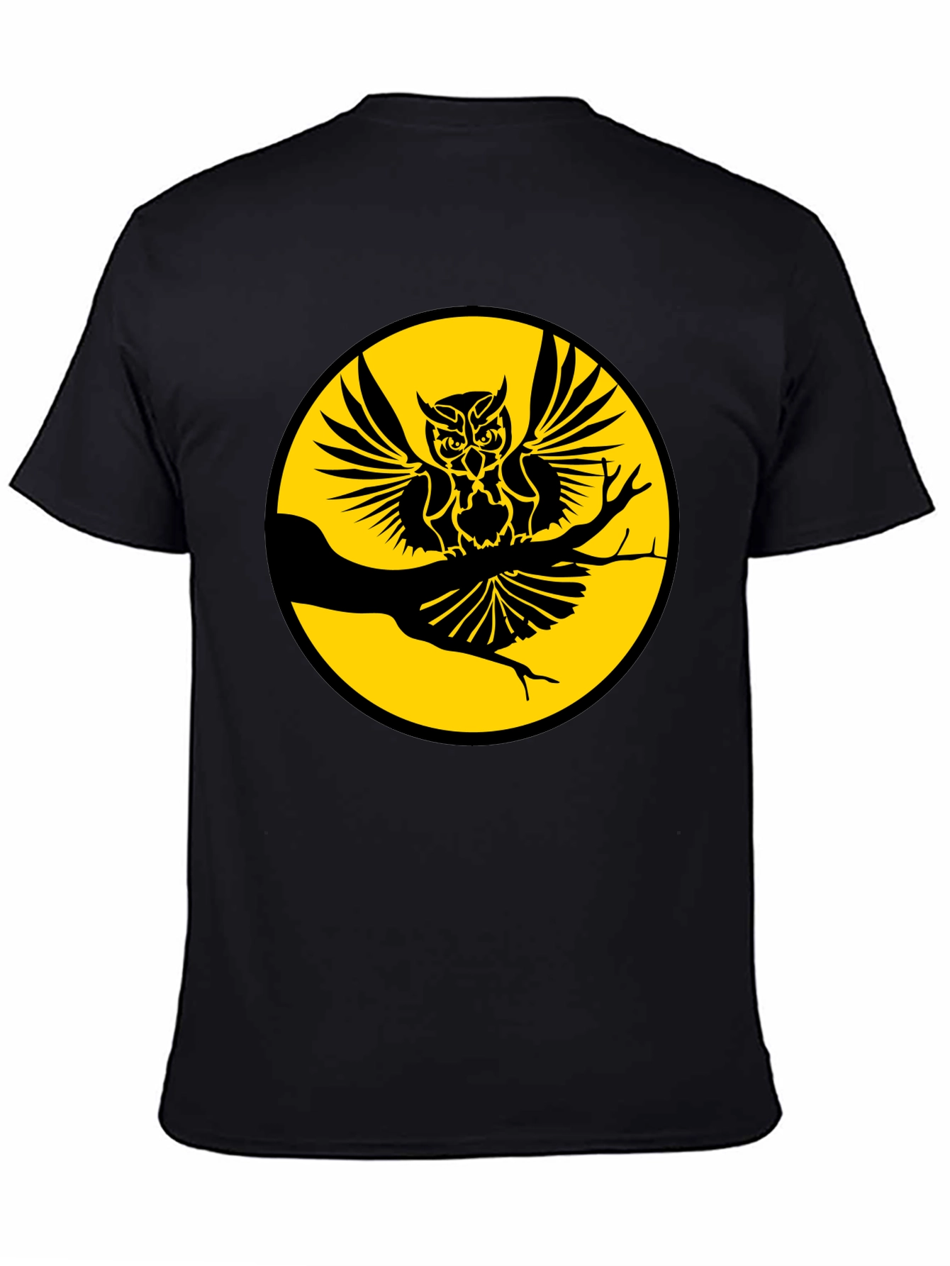 Black Owl on Branch Graphic Tee - Men's Black T-Shirt view 4