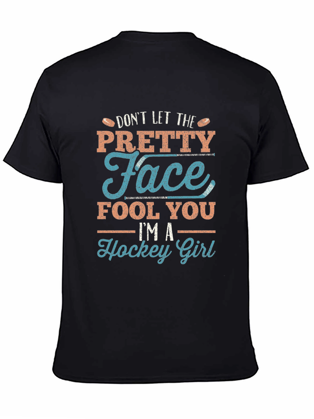 Black Pretty Face Hockey Girl Graphic T-Shirt view 4