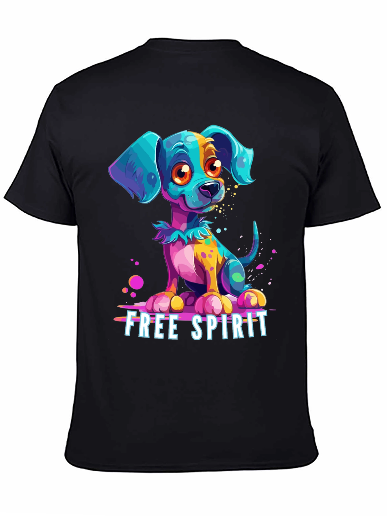 Black Free Spirit Dog Graphic Tee - Unique Colorful Puppy Design view 4