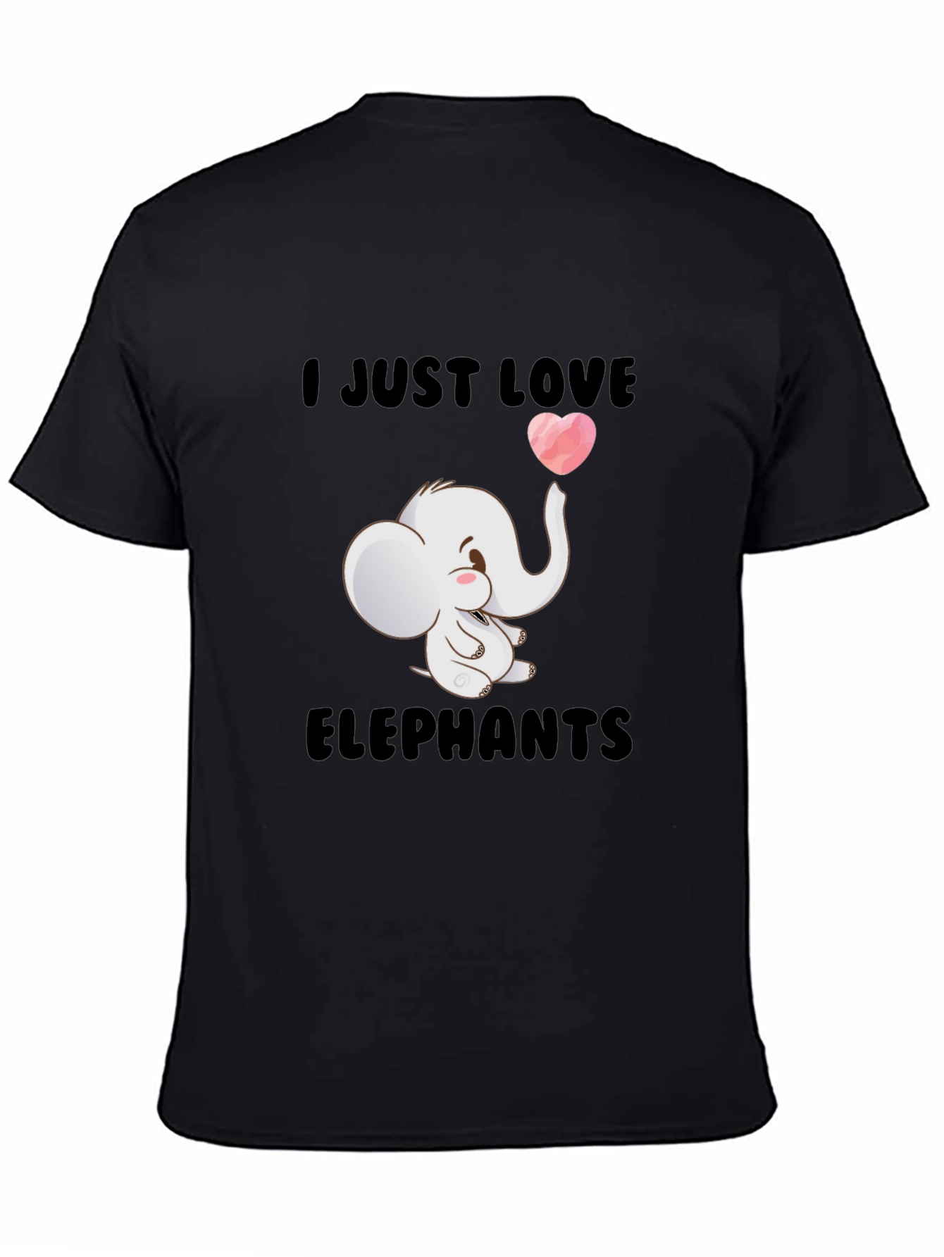 Black I Love Elephants Black T-Shirt view 4