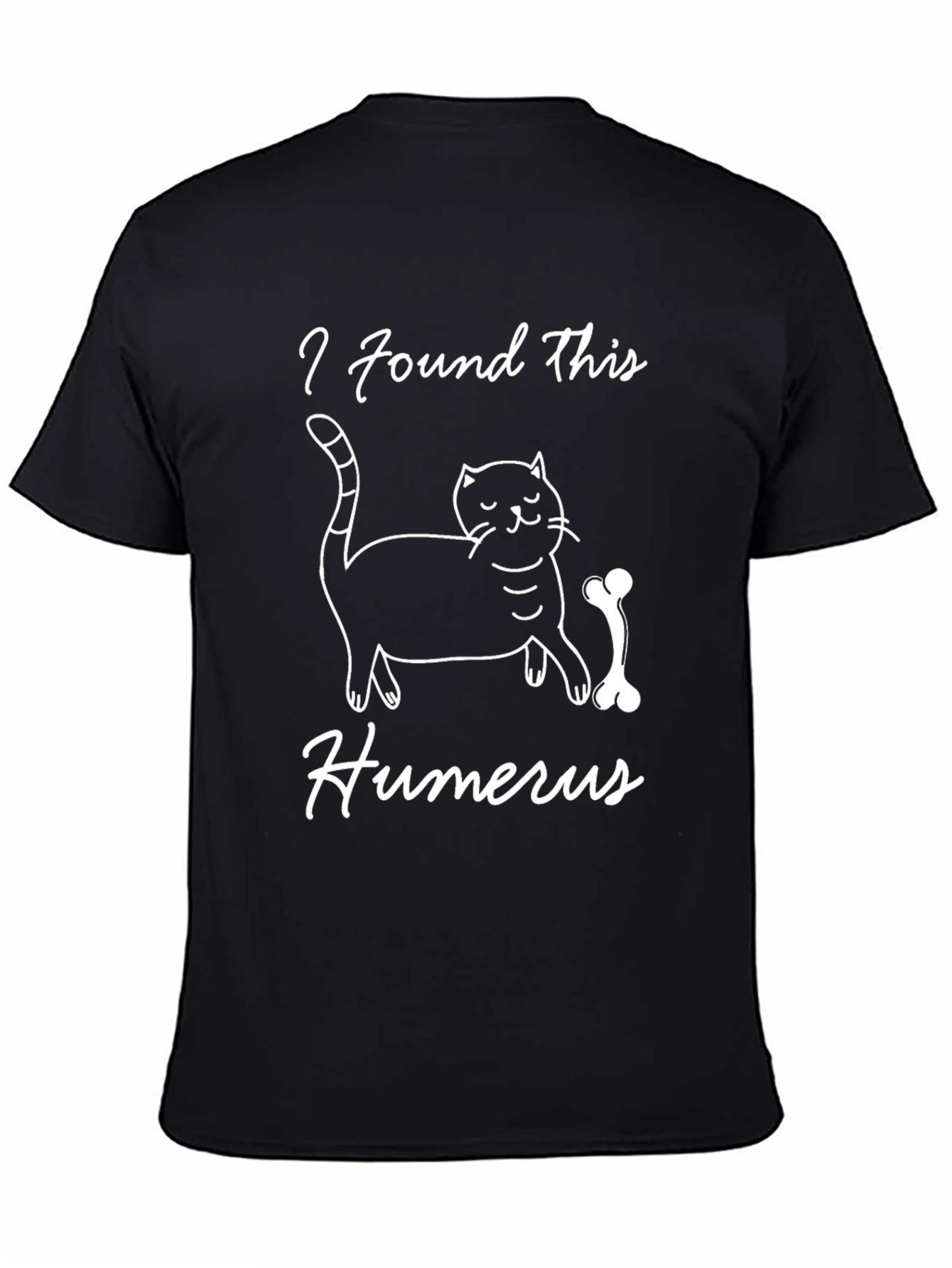 Black Funny Cat & Bone Humor T-Shirt view 4